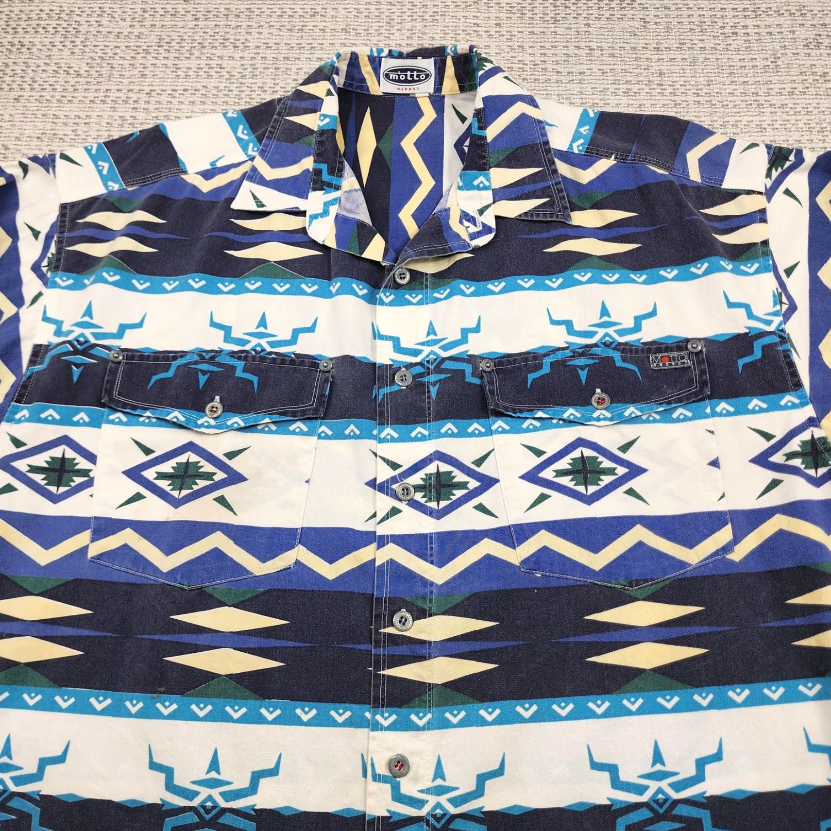 Vintage Motto Reddot Shirt Mens Large Blue Aztec Southwestern Button Up Western Shirt Size US XL / EU 56 / 4 - 4 Thumbnail