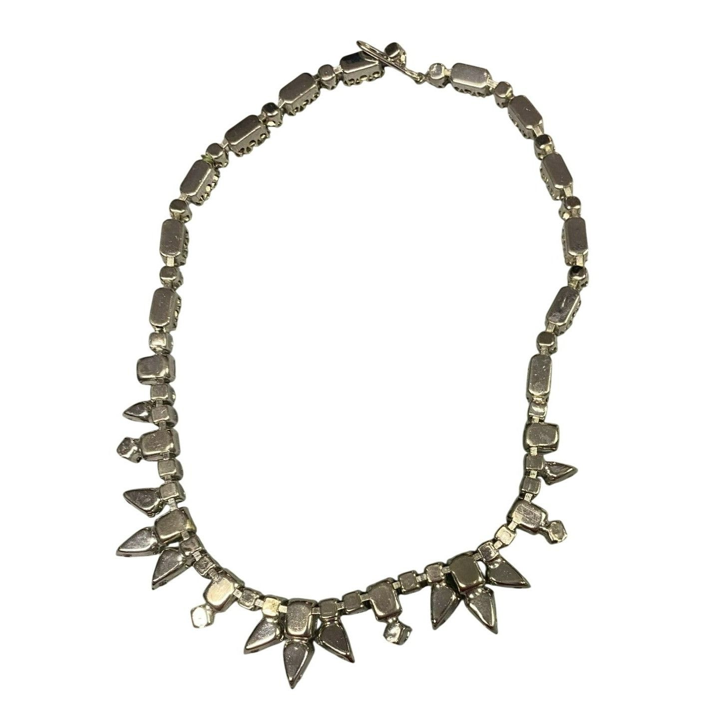 Other Vintage Silver Tone and Clear Rhinestone Necklace 14" Length Size ONE SIZE - 4 Thumbnail