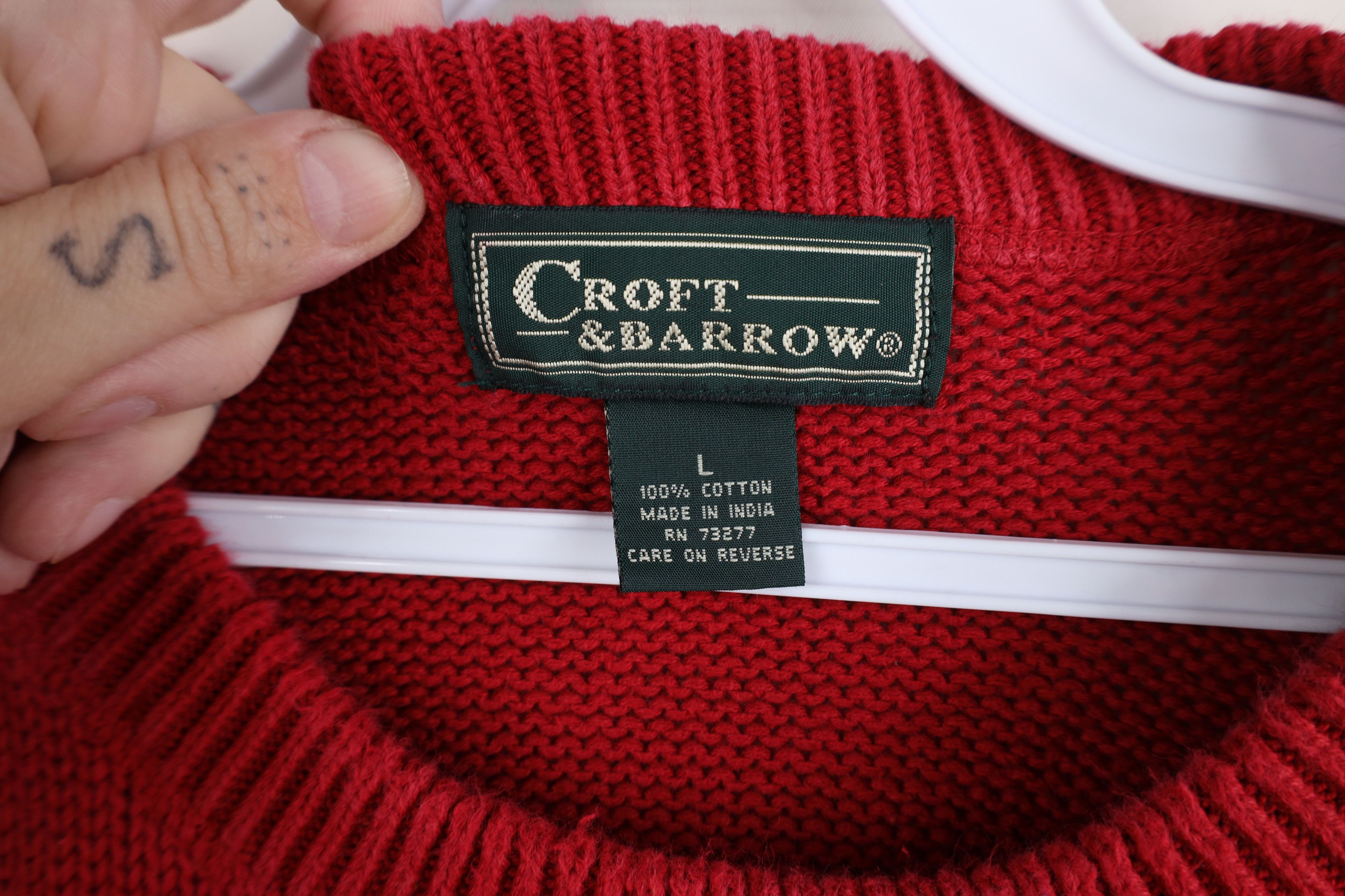 Vintage Vintage 90s Streetwear Blank Cotton Ribbed Knit Sweater Red Size US L / EU 52-54 / 3 - 5 Thumbnail