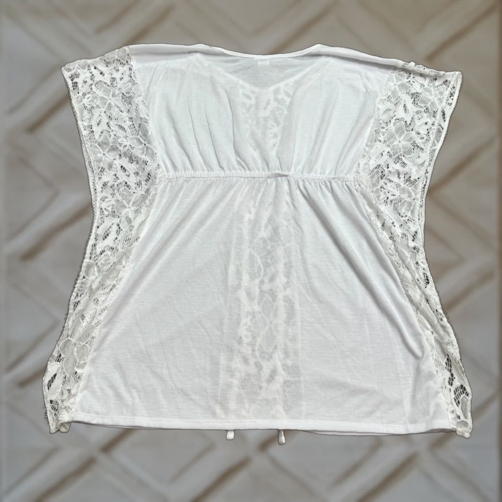 Vintage Dotti White Sheer Lace Panel Swimwear Cover Up Tunic Mini Dress Womens Small Top Size S / US 4 / IT 40 - 1 Thumbnail