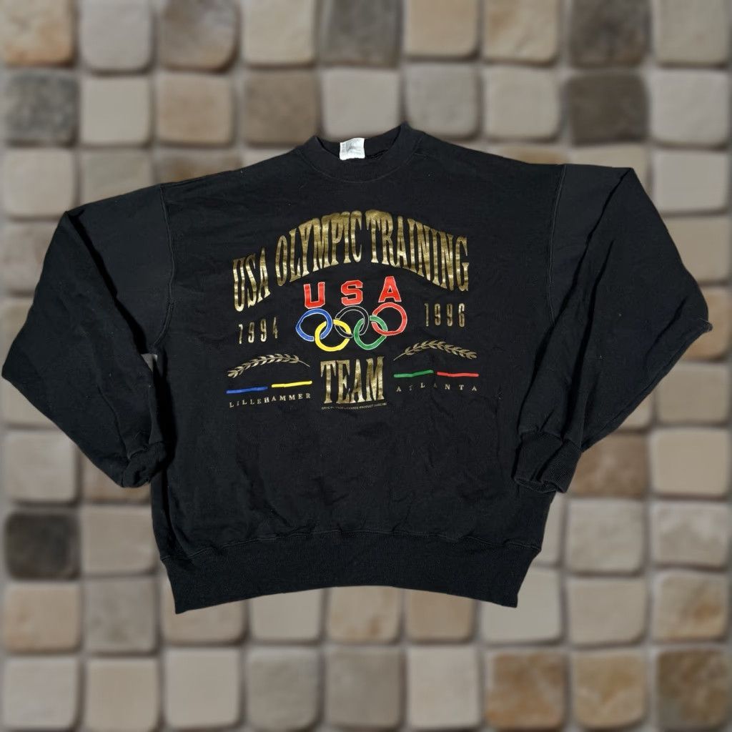 Hanes Vtg Olympic Training Sweatshirt Mens Large Black Hanes Team Crewneck Logo 90s Size US L / EU 52-54 / 3 - 1 Thumbnail