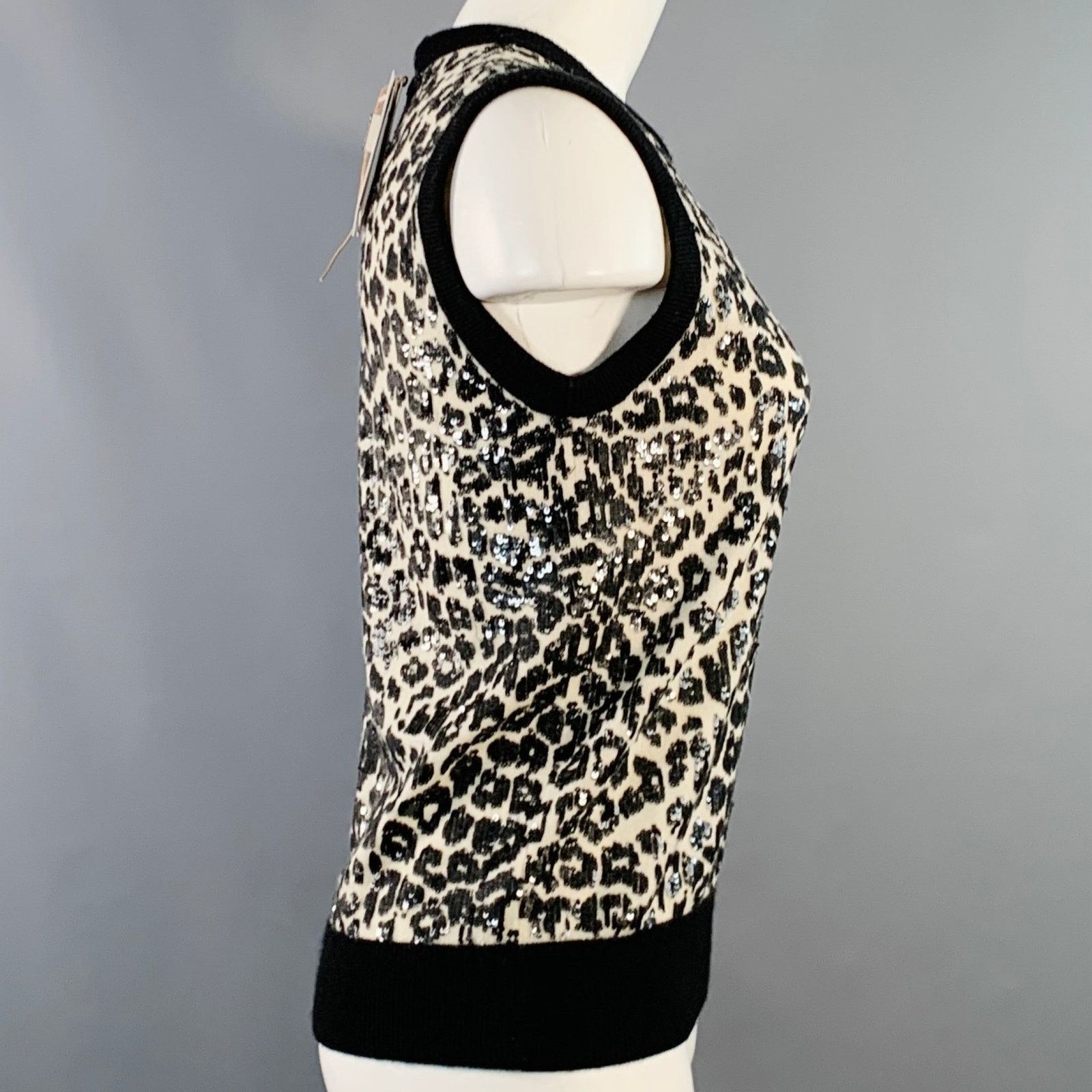 Michael Kors MICHAEL KORS Black Cashmere Sequined Animal Print Dress Top Size S / US 4 / IT 40 - 3 Thumbnail