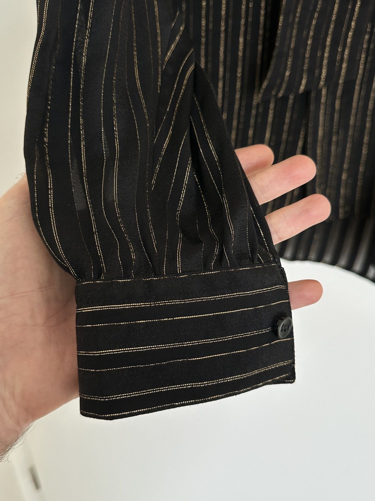 Saint Laurent Paris Black & Gold Silk Shirt with Lavallière Tie Size 40 Size US M / EU 48-50 / 2 - 8 Thumbnail