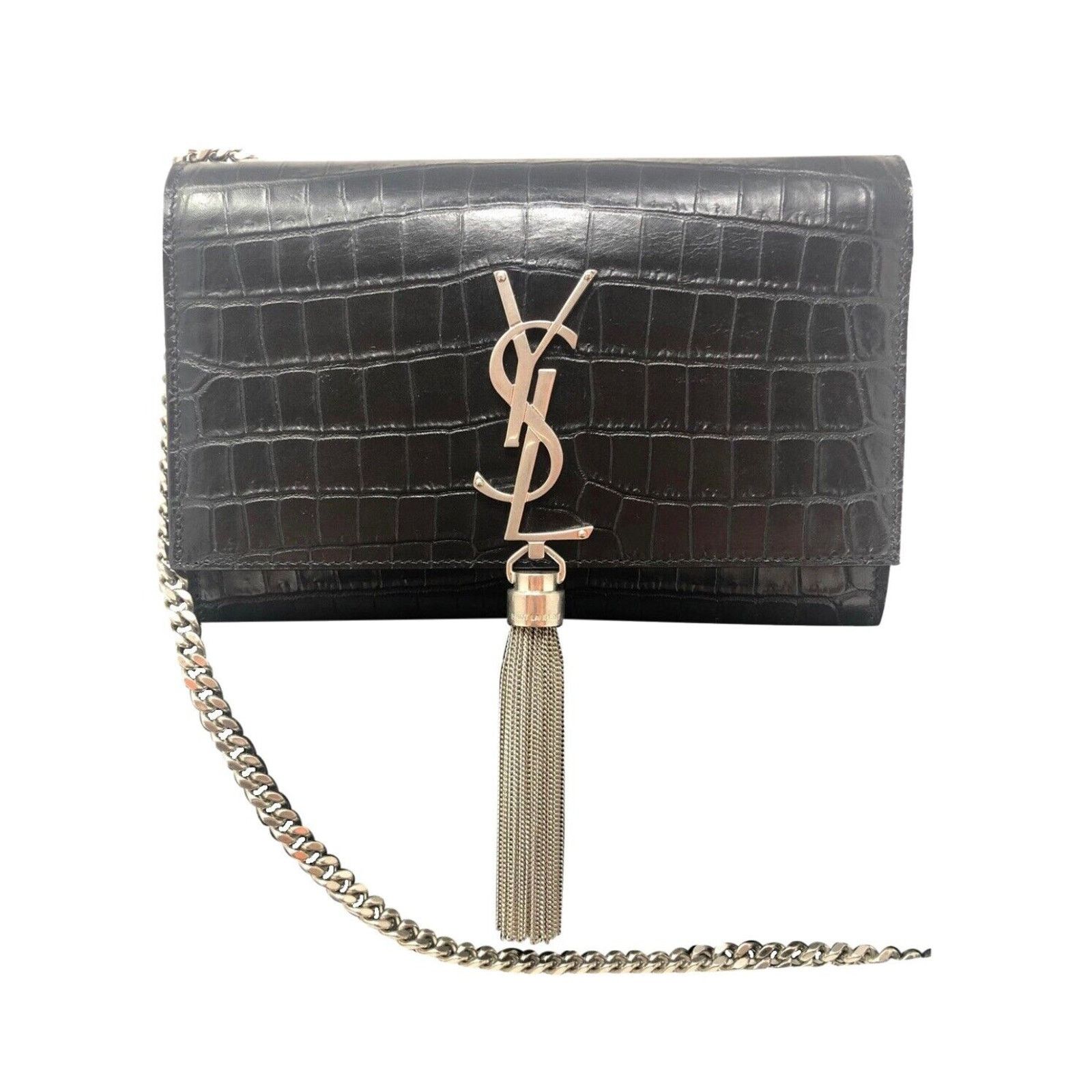Yves Saint Laurent YSL Saint Laurent Kate Silver Hardware Embossed Croc Tassel Size ONE SIZE - 1 Thumbnail
