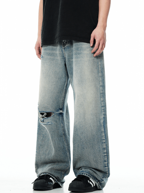 Japanese Brand × Jean Men's vintage wide-leg blue washed ripped jeans Size US 32 / EU 48 - 3 Thumbnail