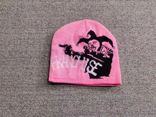 Japanese Brand Franchise Jester Joker Graphic No Cuff Beanie Hat Pink Size ONE SIZE - 1 Thumbnail