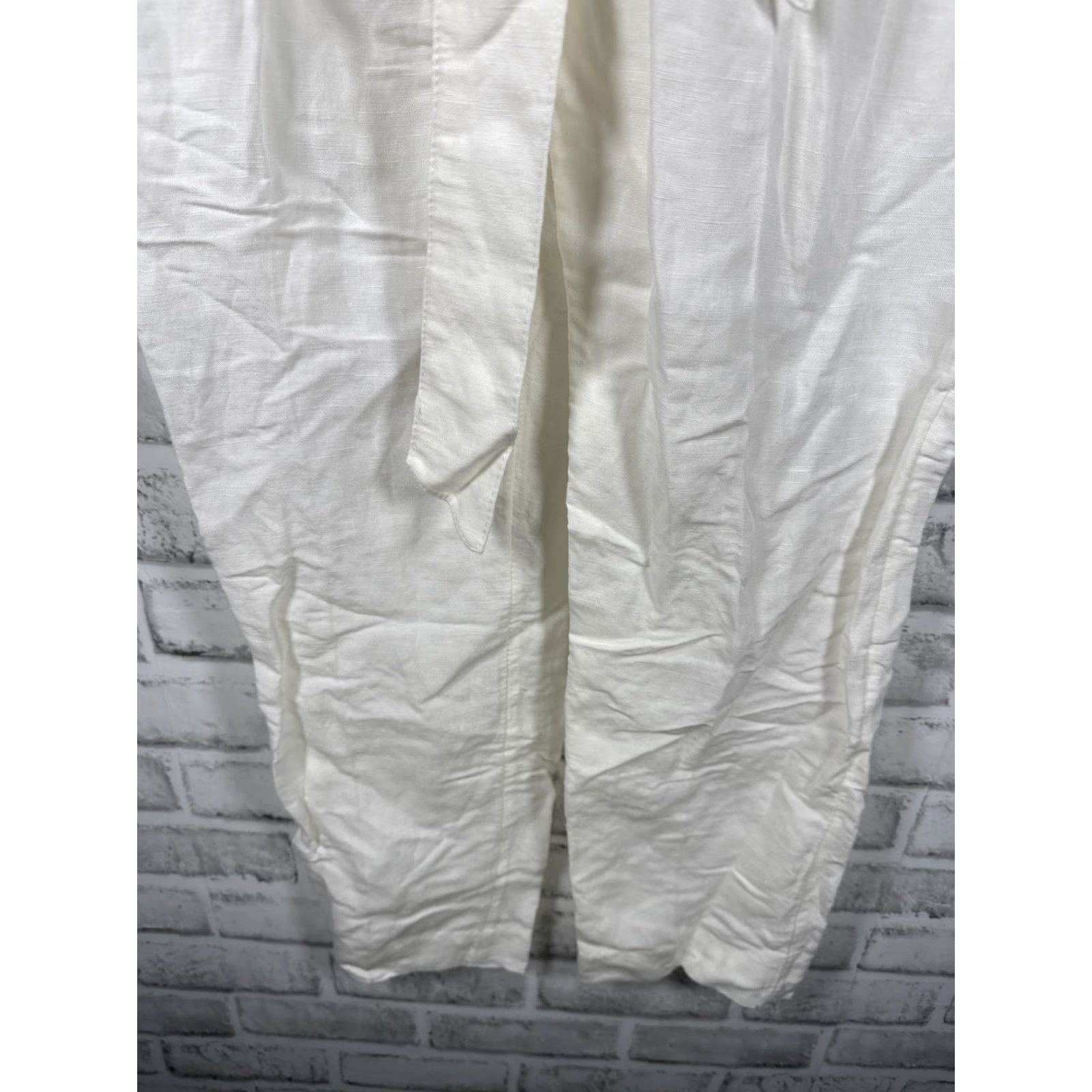 H&M NWT H & M Linen Blend White Casual Trouser Pants With Belt Womens Size 0 Size 25" / US 0 / IT 36 - 4 Thumbnail