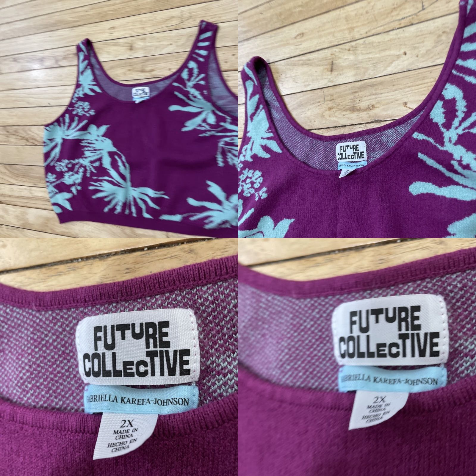 Vintage FUTURE COLLECTIVE Gabriella Karefa-Johnson Knit Tank Top Womens 2X Purple Floral Shirt Tank Women 2X Purple Floral Size XXL / US 16-18 / IT 52-54 - 10 Thumbnail