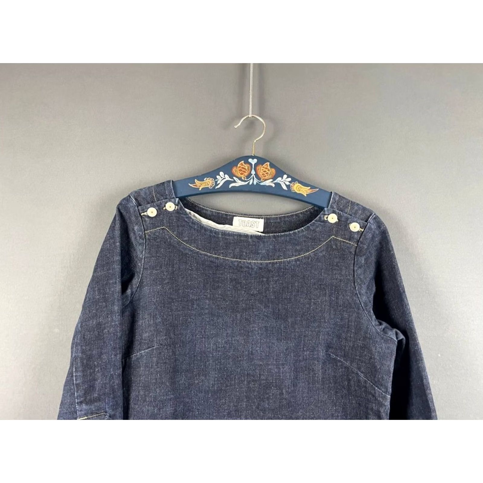 Vintage U.S. BUYERS: PLEASE NOTE Toast Womens Tunic Dress Size 12 Blue Denim Cotton Scoop Neck Long Sleeve Size XL / US 12-14 / IT 48-50 - 2 Thumbnail