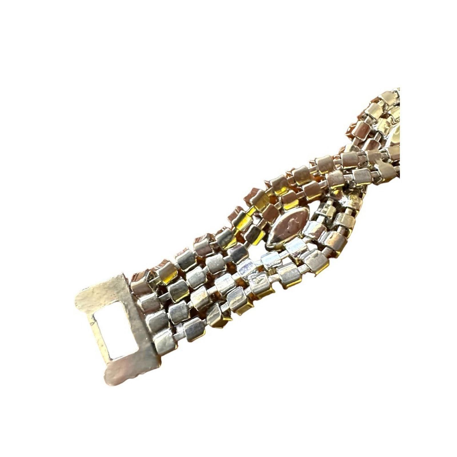Vintage Unsigned Vintage Blue and Clear Rhinestone Bracelet Size ONE SIZE - 6 Thumbnail