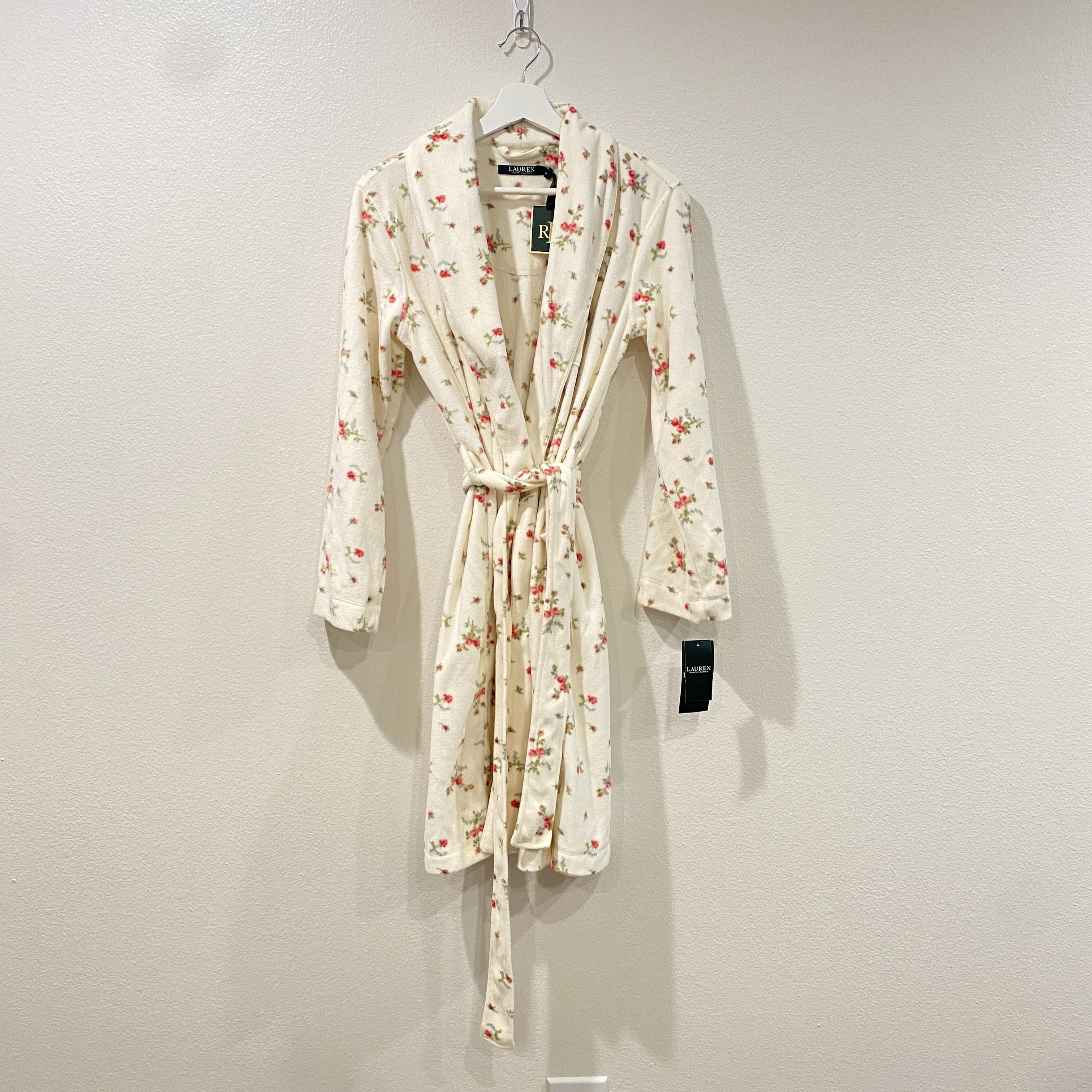 Ralph Lauren Lauren Ralph Lauren Ivory Floral Fleece Wrap Robe Size S / US 4 / IT 40 - 1 Thumbnail