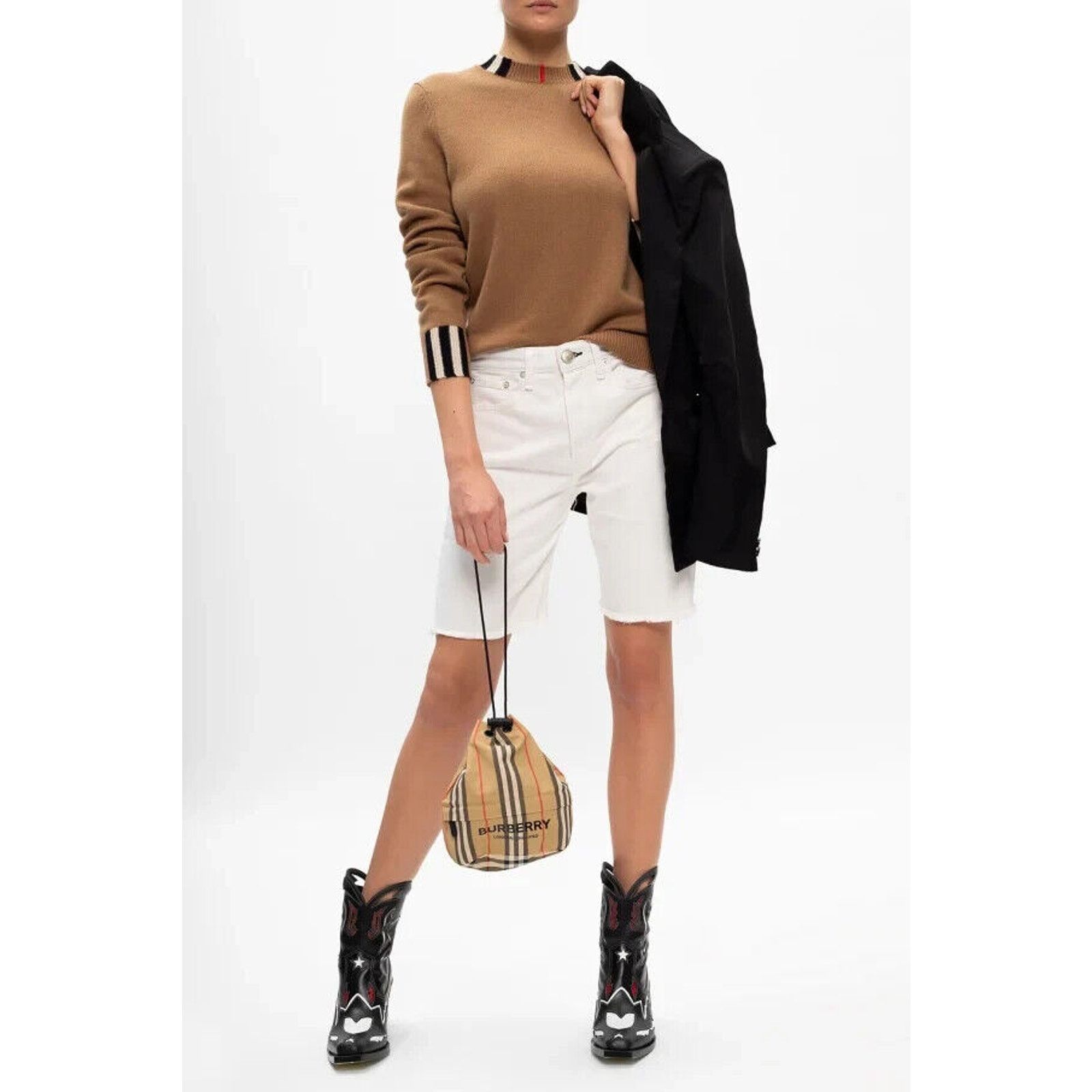 Burberry BURBERRY BEIGE WOOL CASHMERE CHECK LOGO PULLOVER SWEATER M Size M / US 6-8 / IT 42-44 - 2 Thumbnail