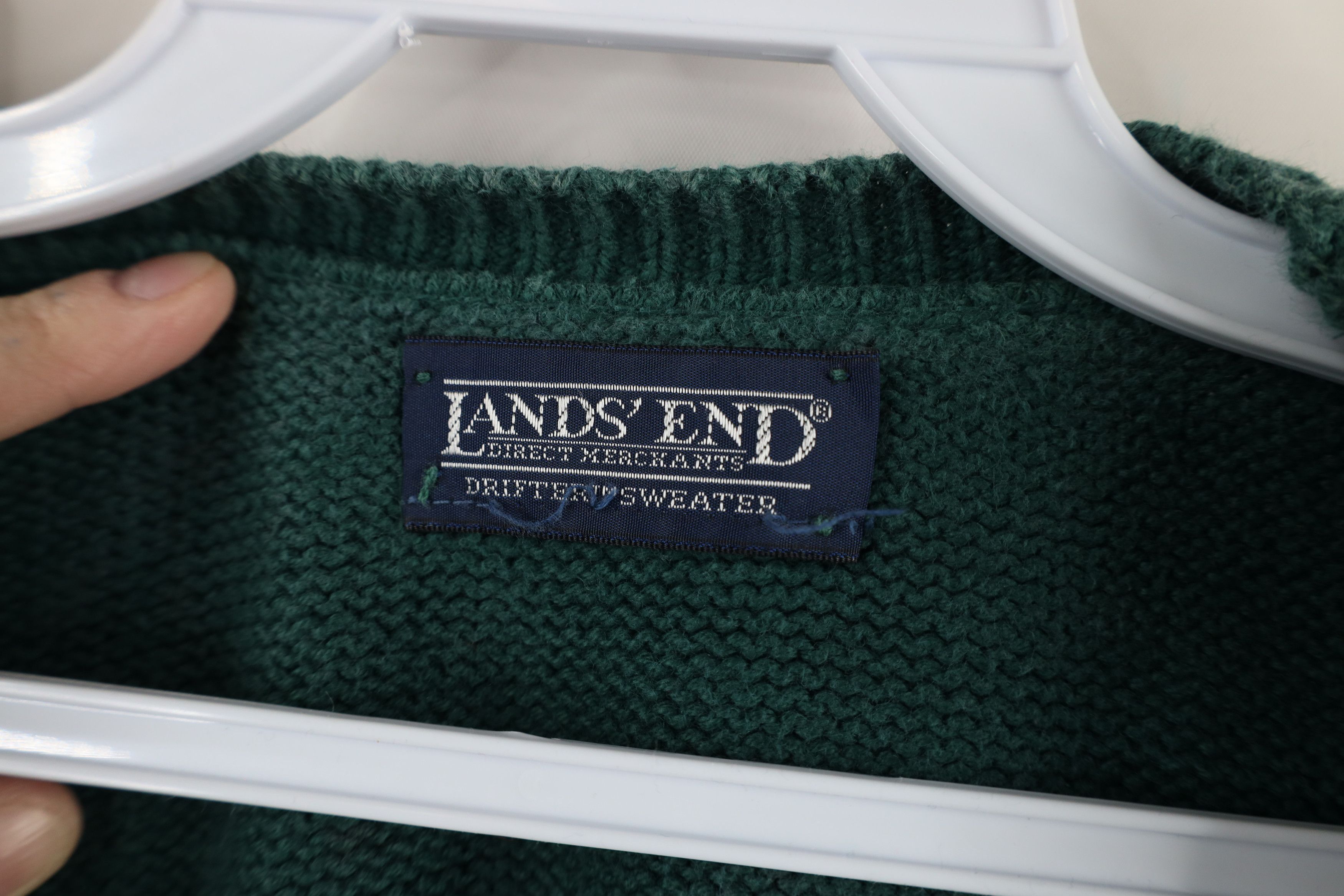 Lands' End × Vintage Vintage 90s Lands End Cotton Knit V-Neck Sweater Green USA Size US XXL / EU 58 / 5 - 7 Thumbnail