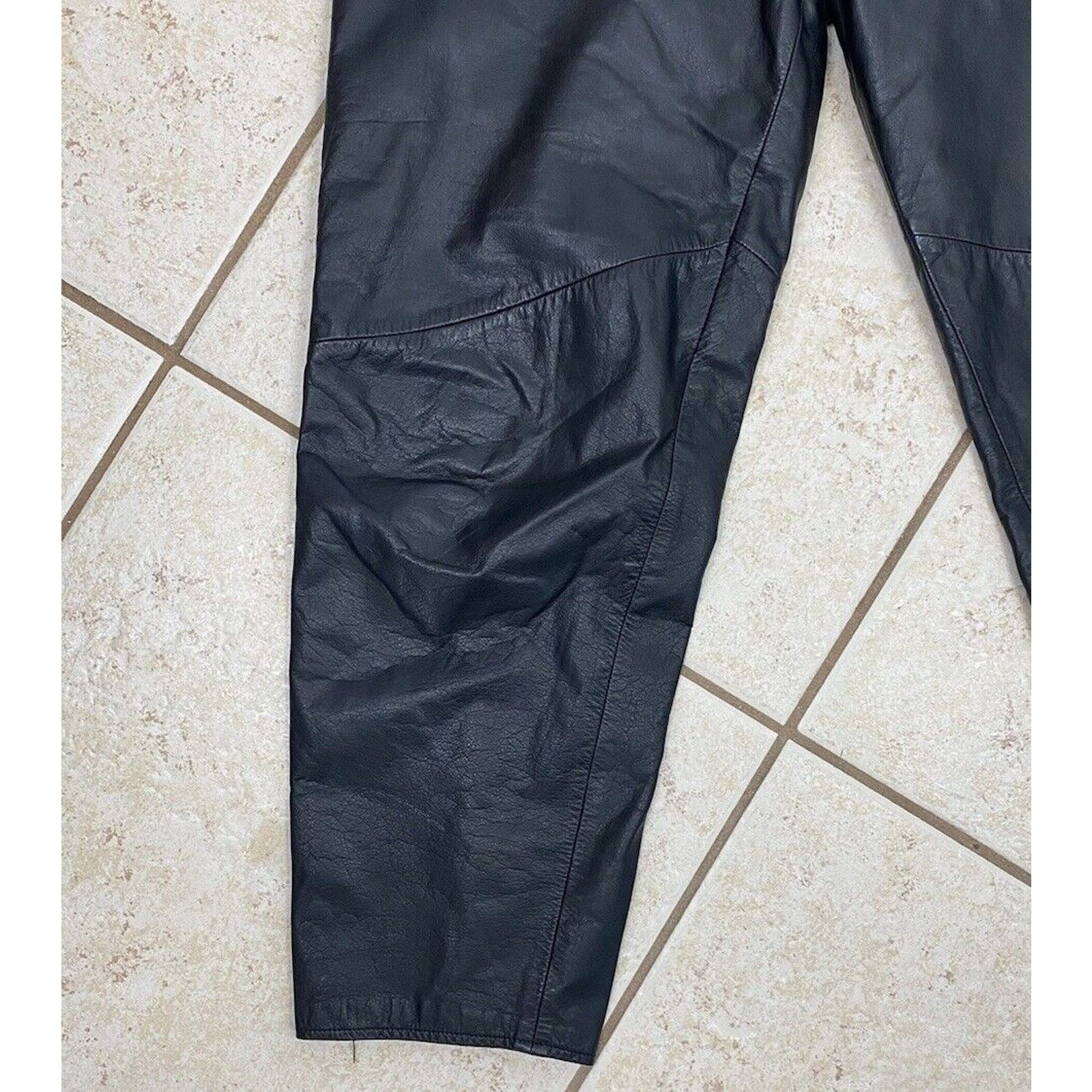 Other VTG CEDARS Black Leather Pants M Fully Lined Elastic Waist Size 32" / US 10 / IT 46 - 2 Thumbnail