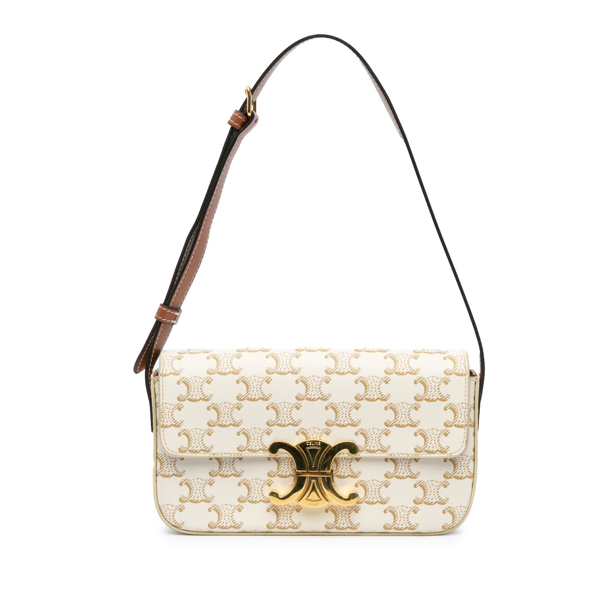 Celine Celine Triomphe Coated Canvas Claude Shoulder Bag White Size ONE SIZE - 1 Thumbnail