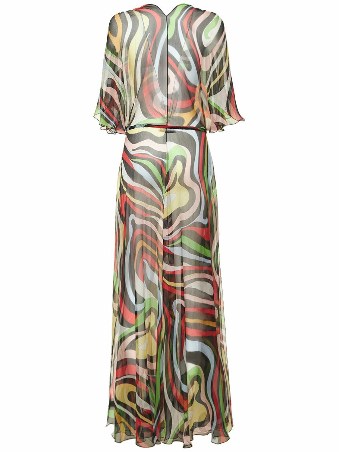 Emilio Pucci o1mle0325 Marmo Print Silk Robe Maxi Dress in Multicolor Size S / US 4 / IT 40 - 5 Thumbnail