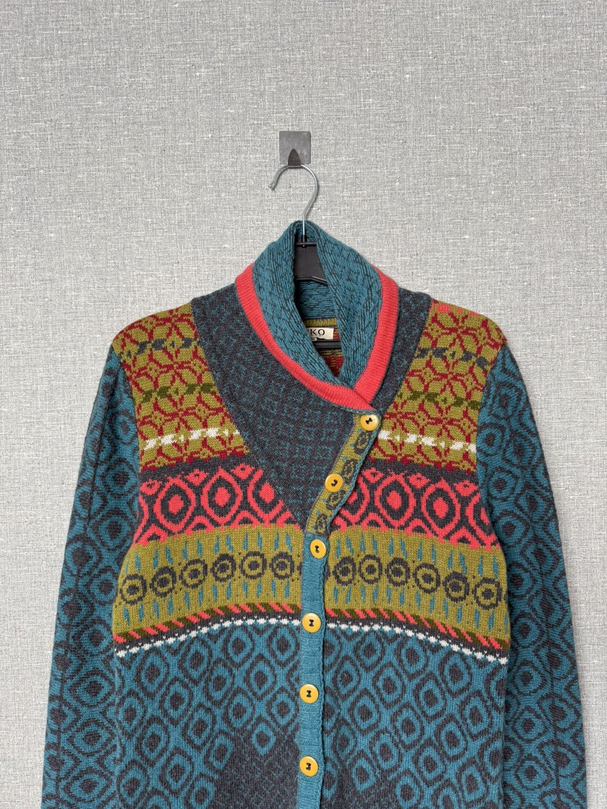 Desigual Ivko Wool Cardigan Geometric Pattern Shawl Collar Sweater Size M / US 6-8 / IT 42-44 - 2 Thumbnail
