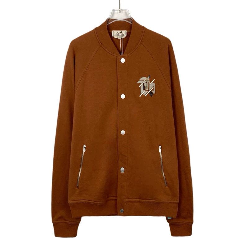 Hermes Orange Logo Cotton Baseball Jacket
