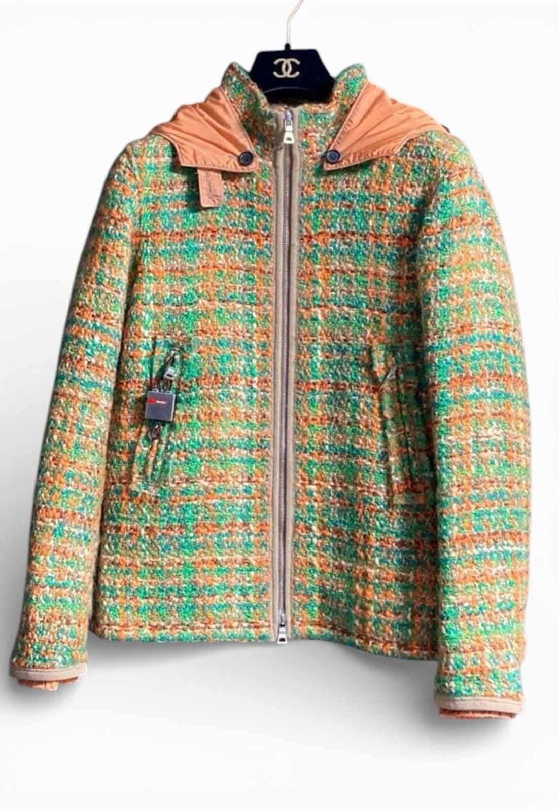 Prada Prada 2000s Sport Line Tweed Green Orange Wool Hooded Jacket Size M / US 6-8 / IT 42-44 - 1 Thumbnail