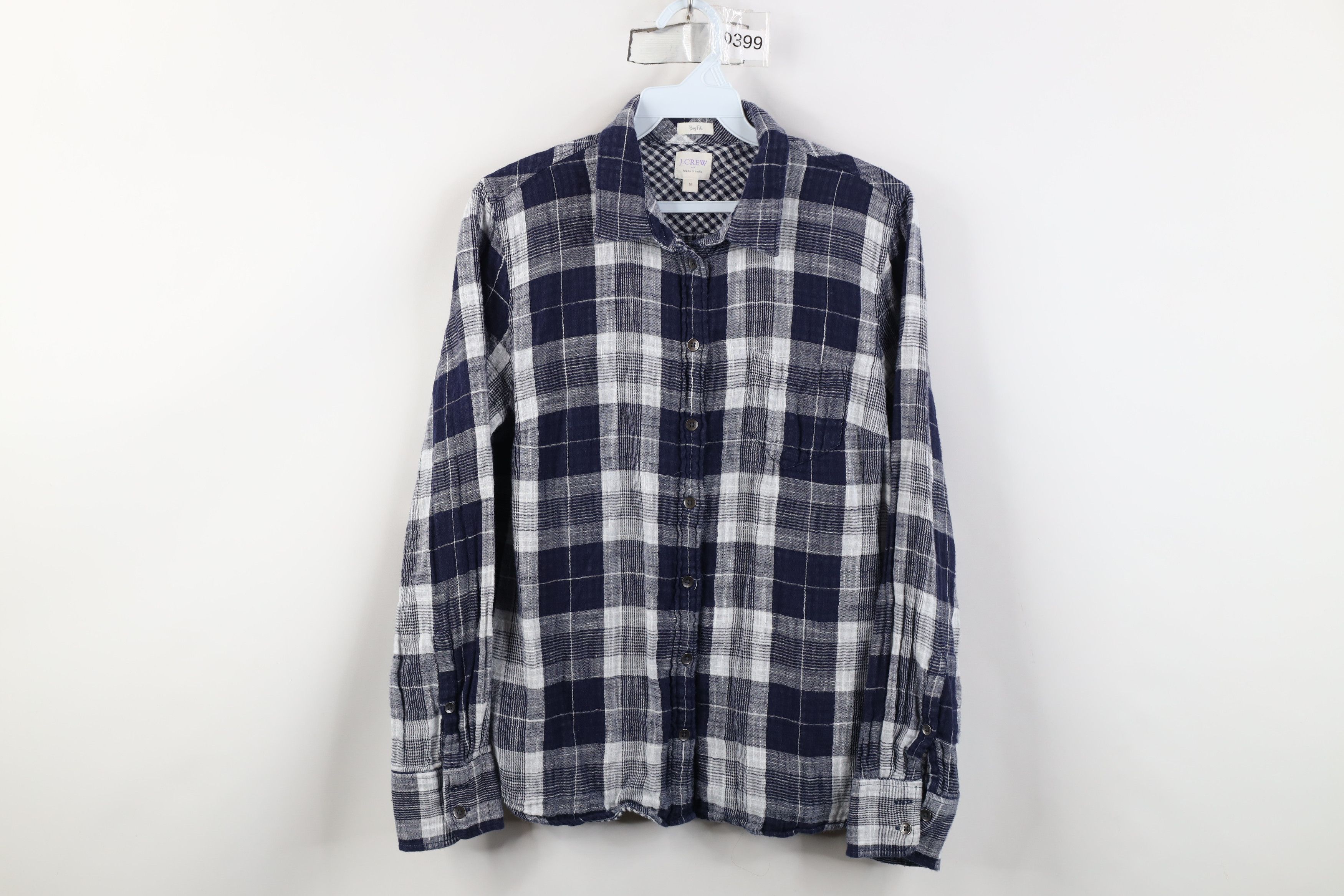 J.Crew J Crew Gauzy Cotton Knit Collared Button Shirt Blue Plaid Size M / US 6-8 / IT 42-44 - 1 Thumbnail