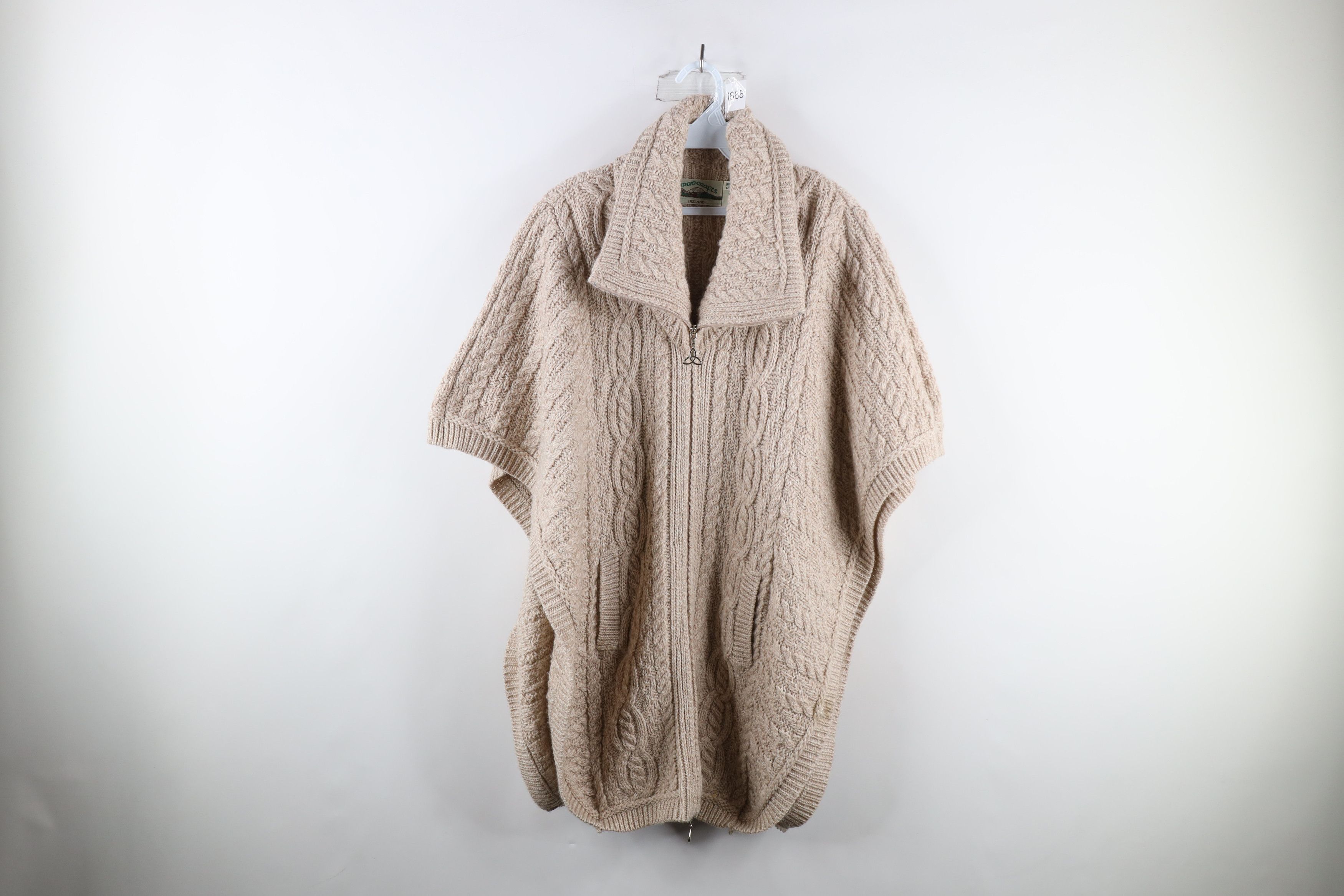 image of Vintage 90's Wool Knit Fisherman Poncho Sweater Beige, Women's (Size Small)