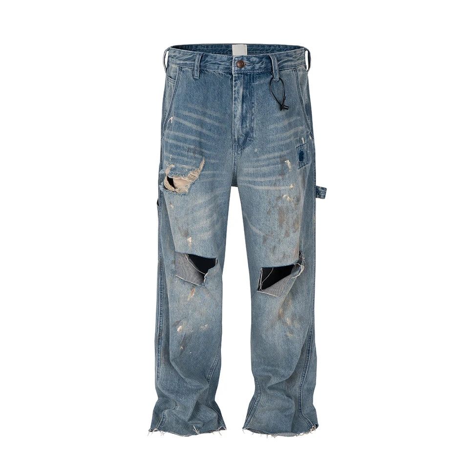 Japanese Brand High Street Hole Distressed Splash Ink Baggy Size US 35 - 5 Thumbnail