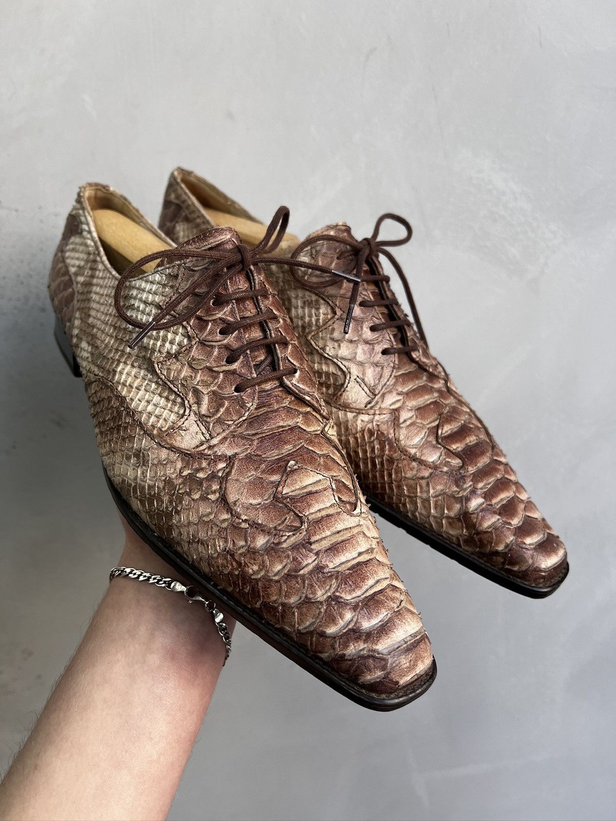 Leather python snake low shoes hype rick owens style 90s