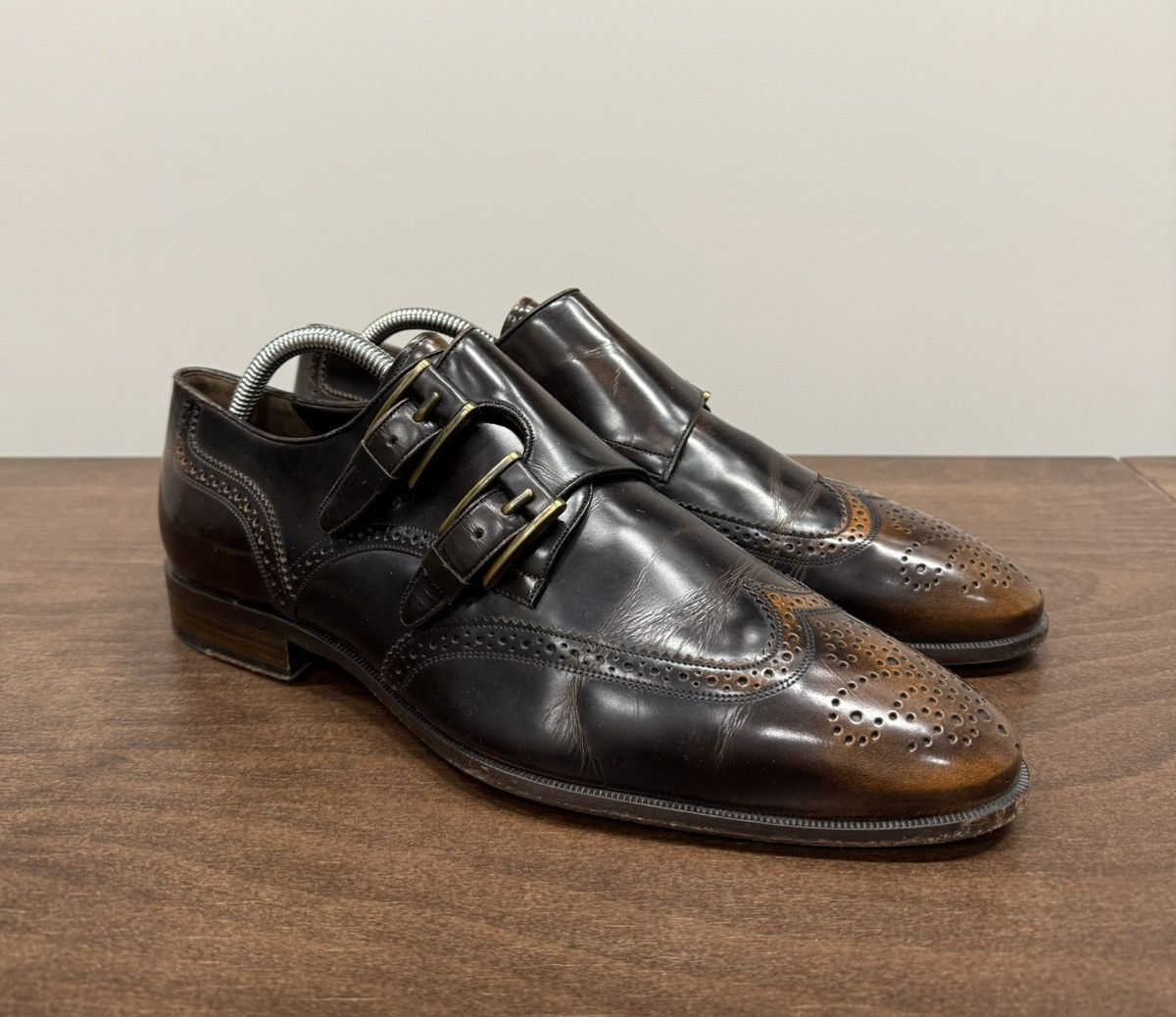 Bally Bally Brown Leather Monk Strap Brogue Shoes Size US 9 / EU 42 - 1 Thumbnail