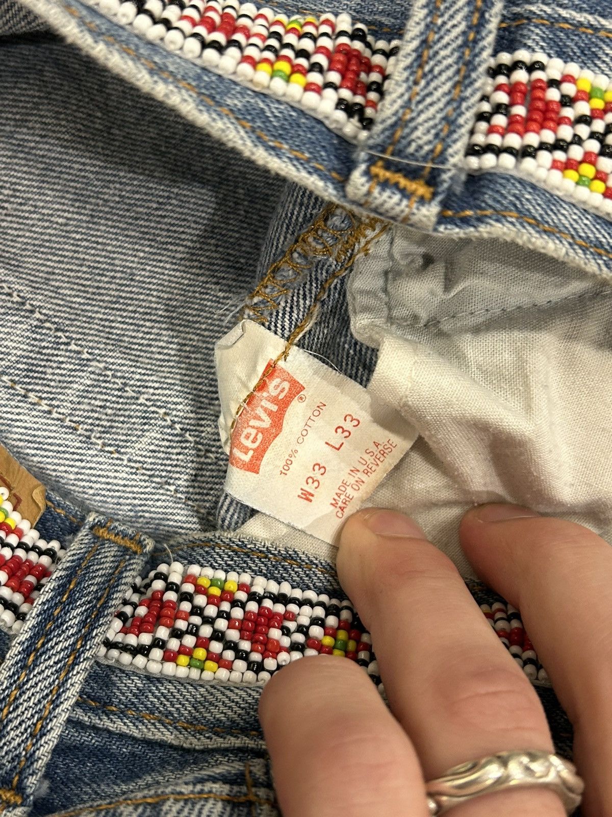 Bergdorf Goodman Bergdorf Goodman X Levis Hand Beaded 501 Jeans Size US 33 - 4 Thumbnail
