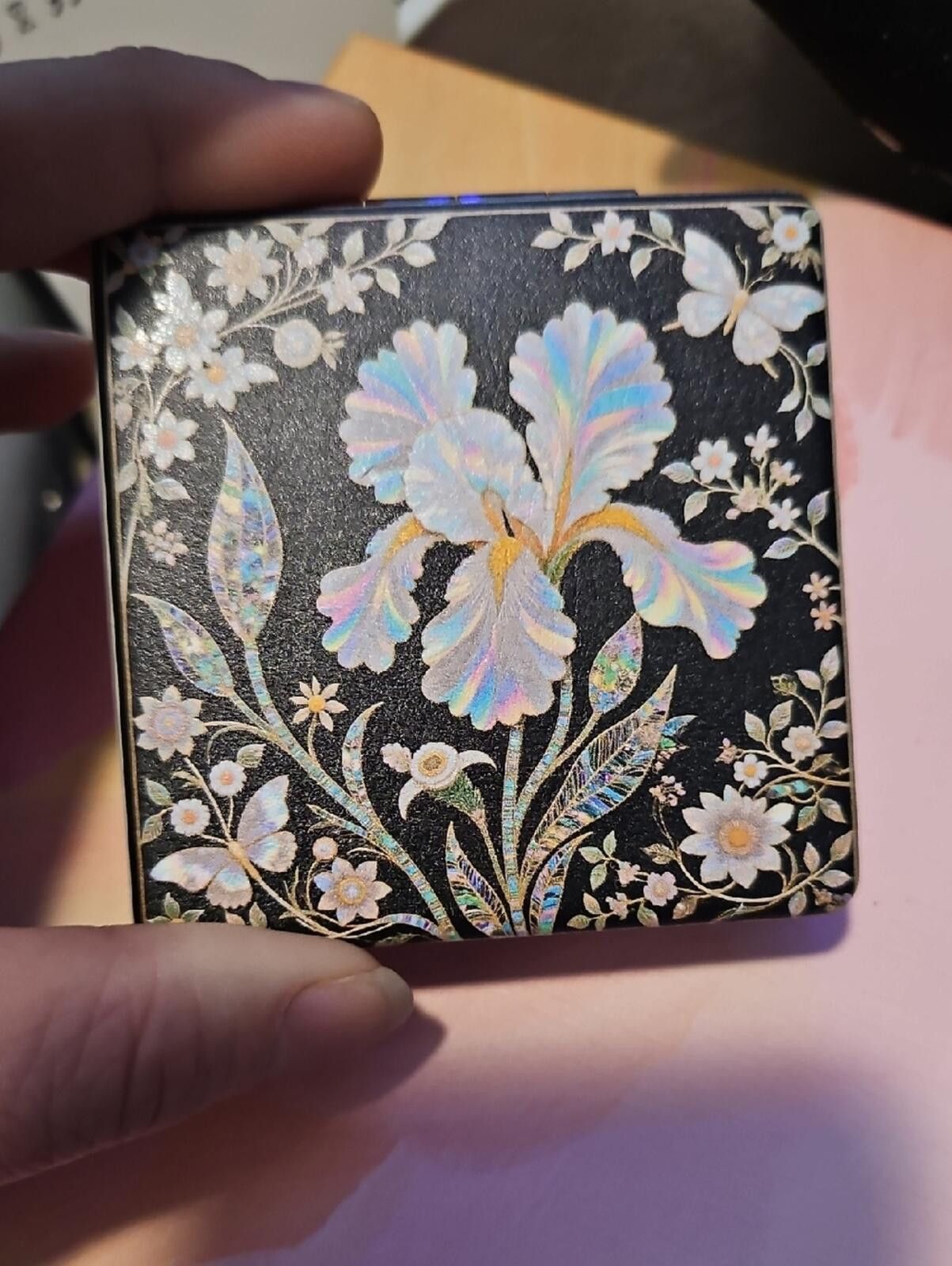 Other Iridescent Floral Compact Case - Black Background Size ONE SIZE - 1 Thumbnail