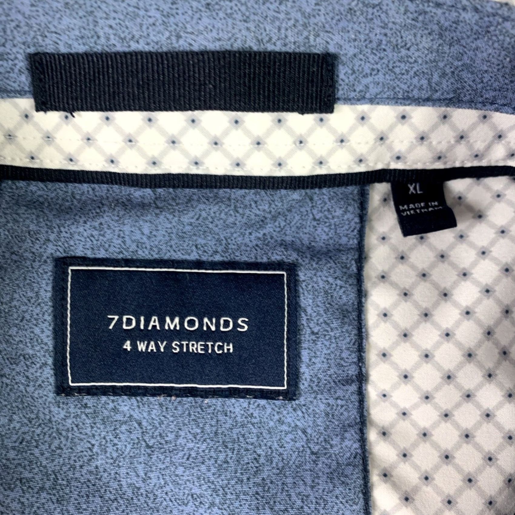 Vintage 7 Diamonds Long Sleeve Shirt Mens XL 4 Way Stretch Button Up Collar White Blue Size US XL / EU 56 / 4 - 2 Thumbnail
