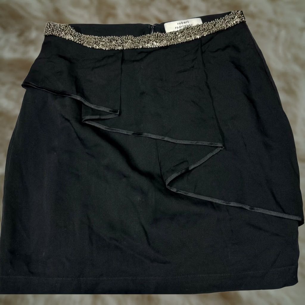 Robert Rodriguez Robert Rodriguez Womens Short Skirt Sz 2 Black Ruffle Embellished A-Line New Knitwear? Size 26" / US 2 / IT 38 - 1 Thumbnail