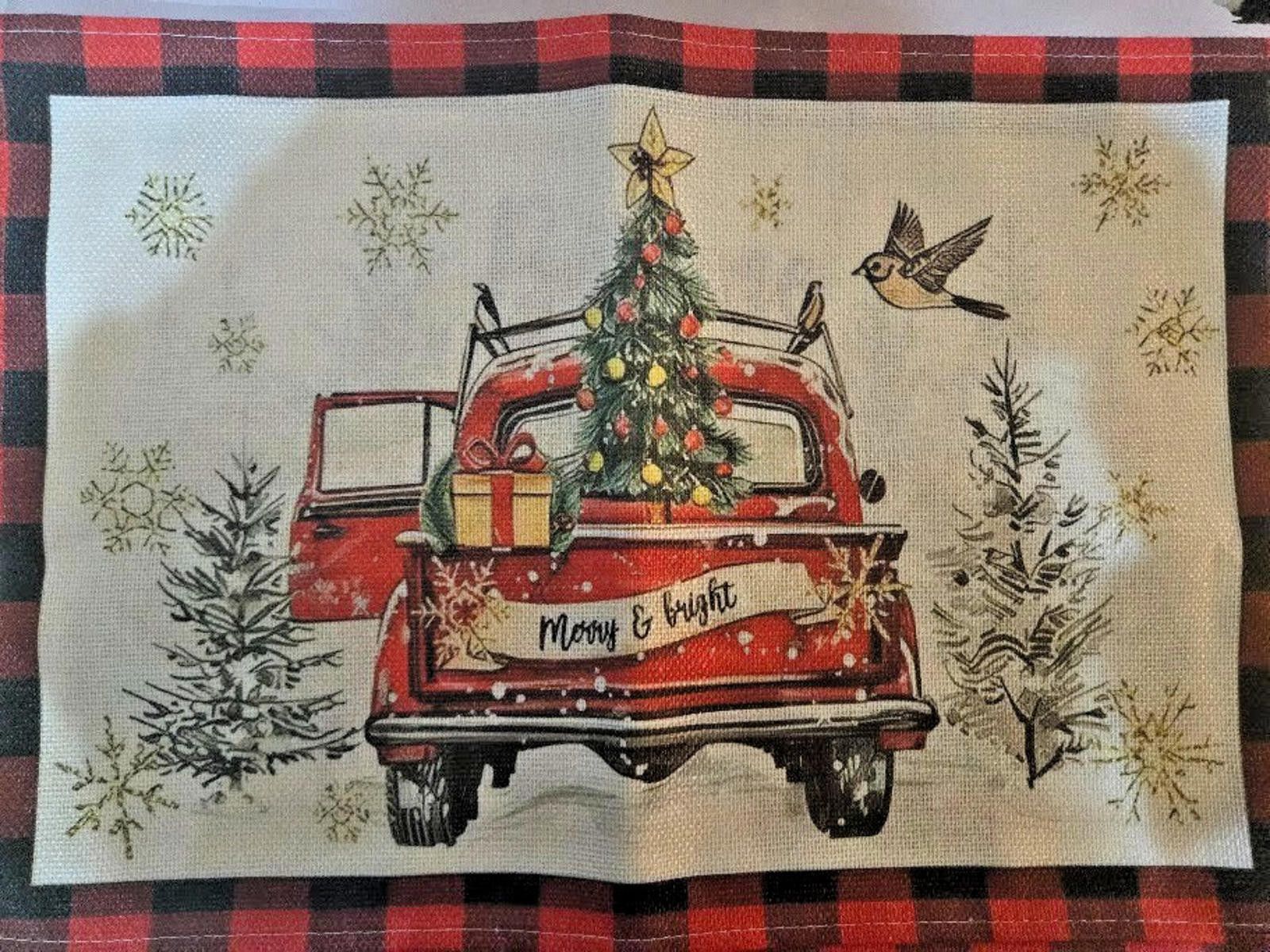 The Unbranded Brand Christmas Placemats Set of 6 Red Truck Let it Snow NEW Size ONE SIZE - 2 Thumbnail