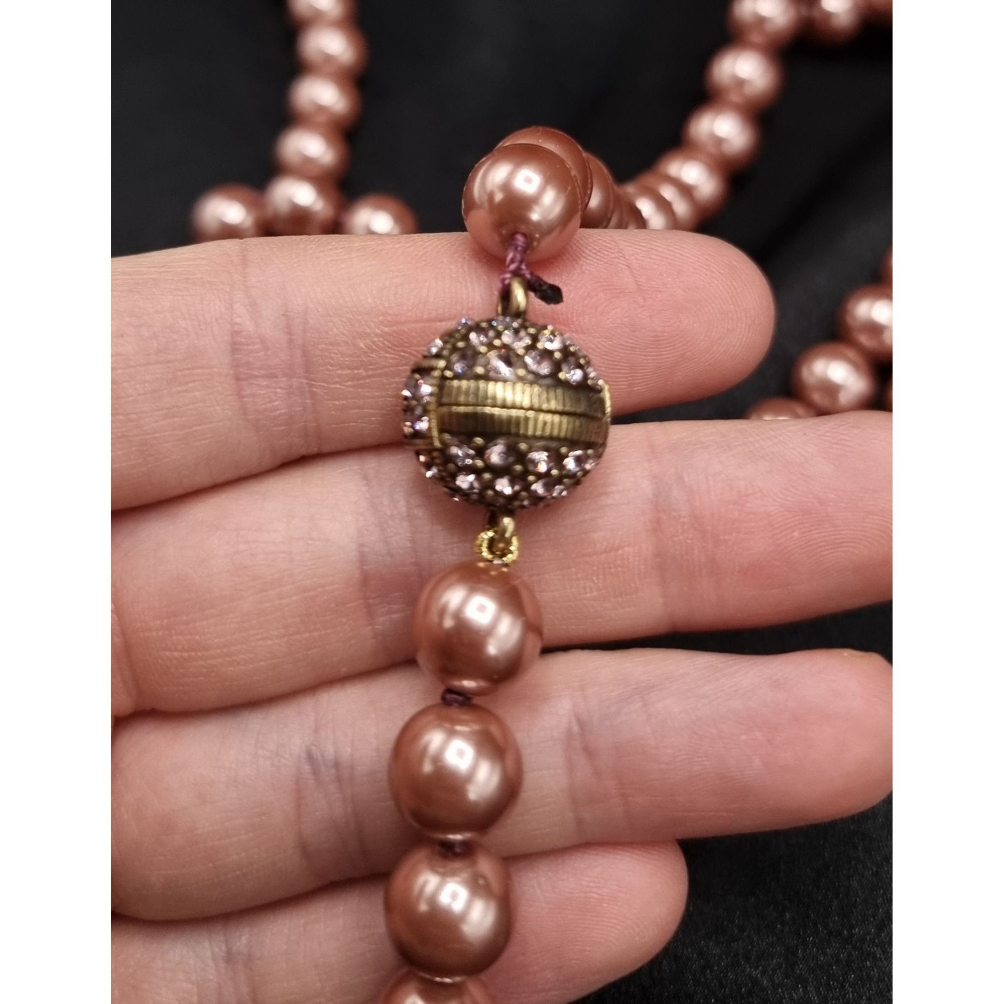 Vintage Heidi Daus Unsigned 44 Long Pink Faux Pearl Necklace With Cr Size ONE SIZE - 4 Thumbnail