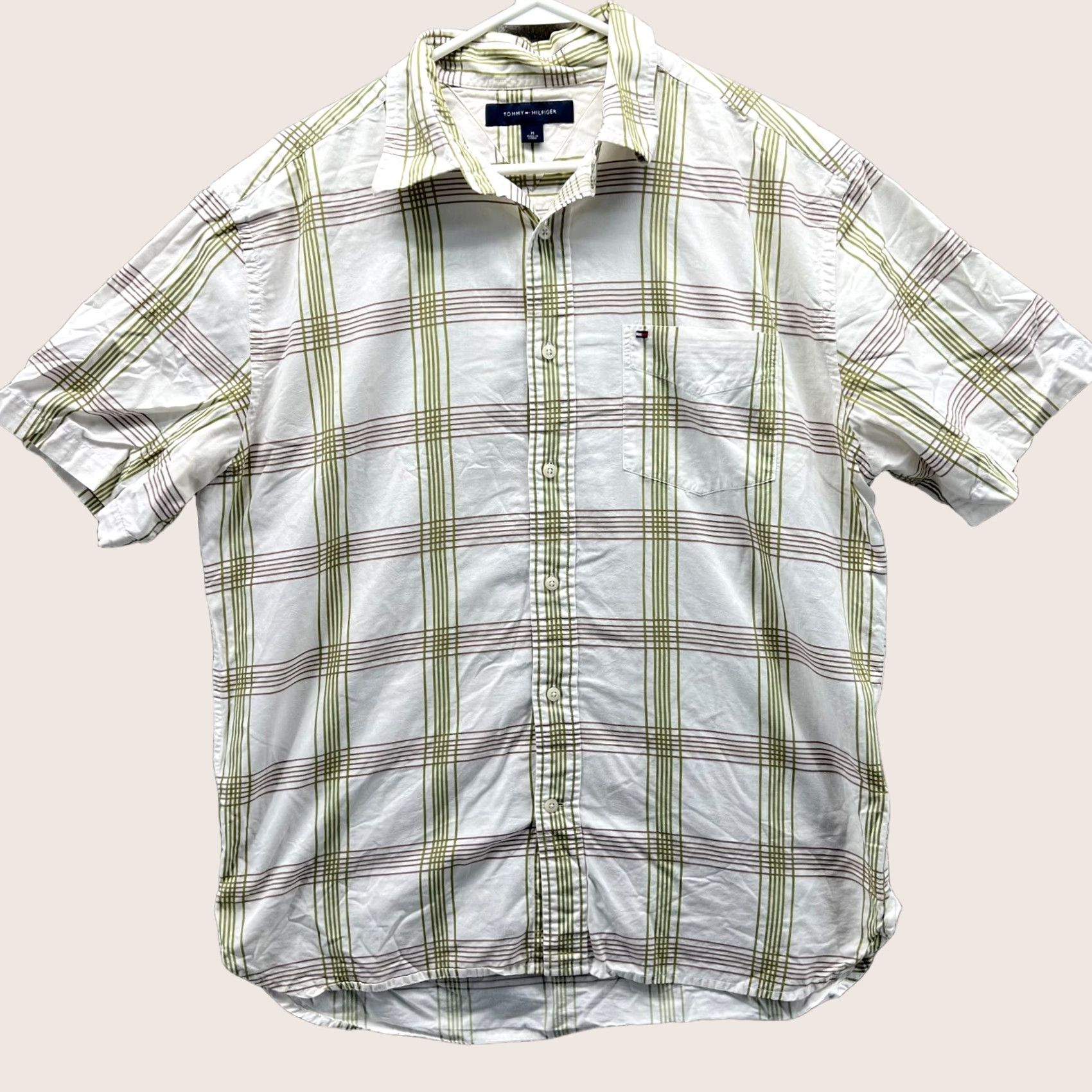 Tommy Hilfiger Tommy Hilfiger Shirt Mens Medium White Green Button Down Short Sleeve Vintage Pattern: Check Size US M / EU 48-50 / 2 - 1 Thumbnail