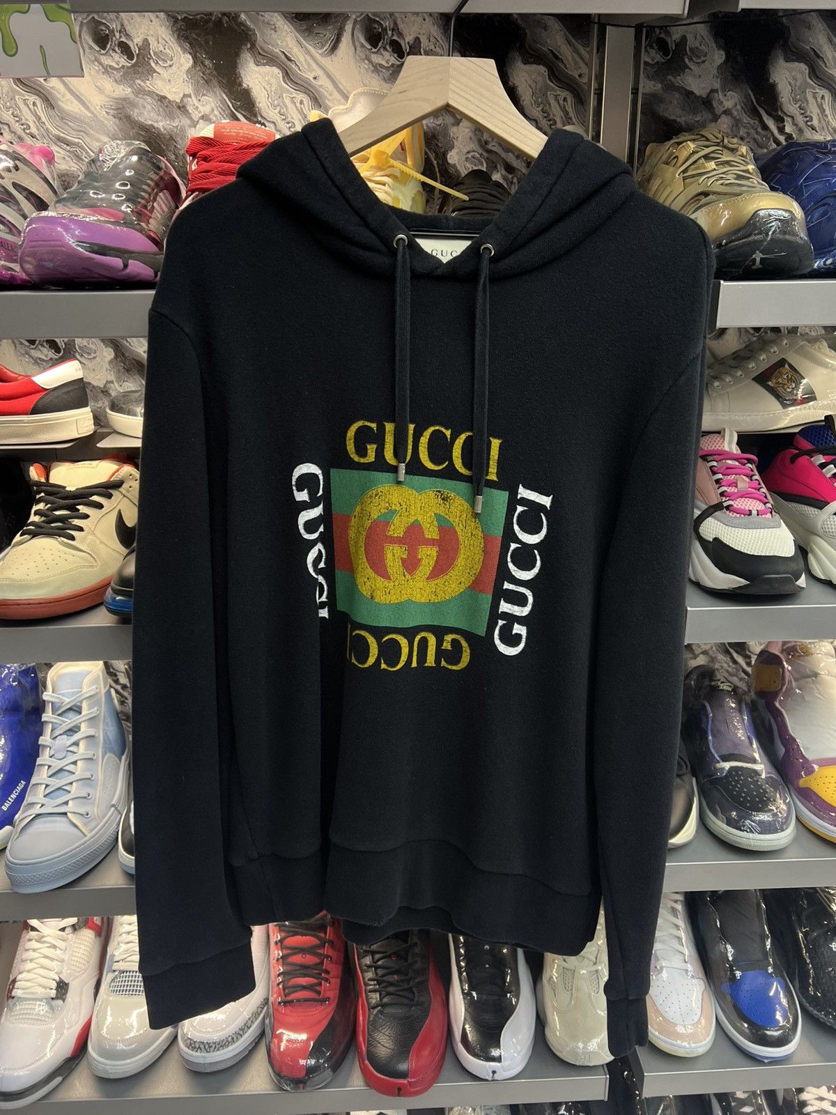 Gucci Gucci Black Distressed Logo Hoodie Size US S / EU 44-46 / 1 - 1 Thumbnail
