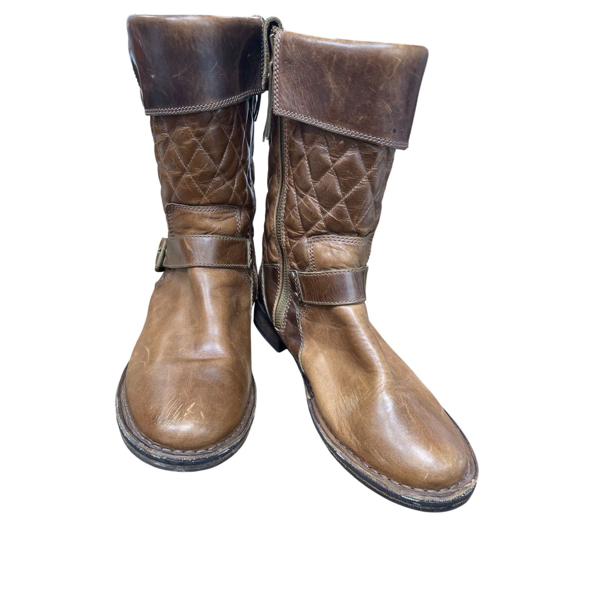 Ugg UGG Womans Brown Leather Moto Quilted Mid Calf Boots Sz 7.5 Size US 7.5 / IT 37.5 - 25 Thumbnail