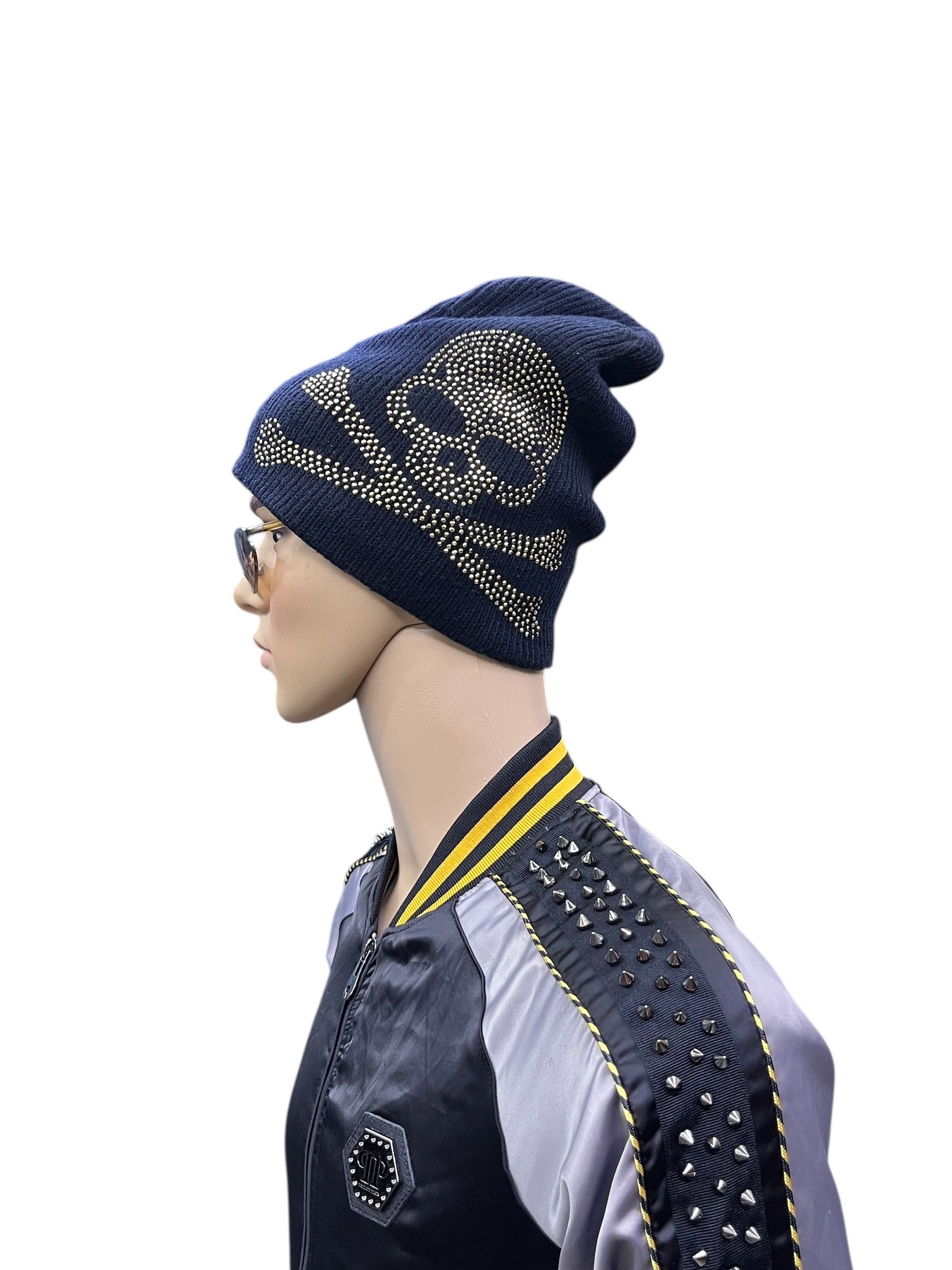 Japanese Brand 💀✨Vintage Punk Rhinestone Skull Beanie Chrome Hearts Vibe Size ONE SIZE - 2 Thumbnail