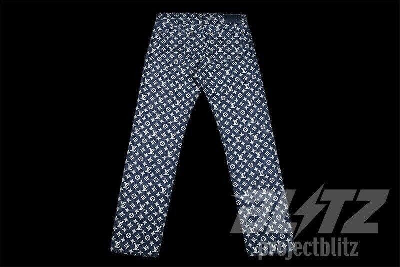 LOUIS VUITTON X KIM JONES DENIM MONOGRAM PANTS JEANS