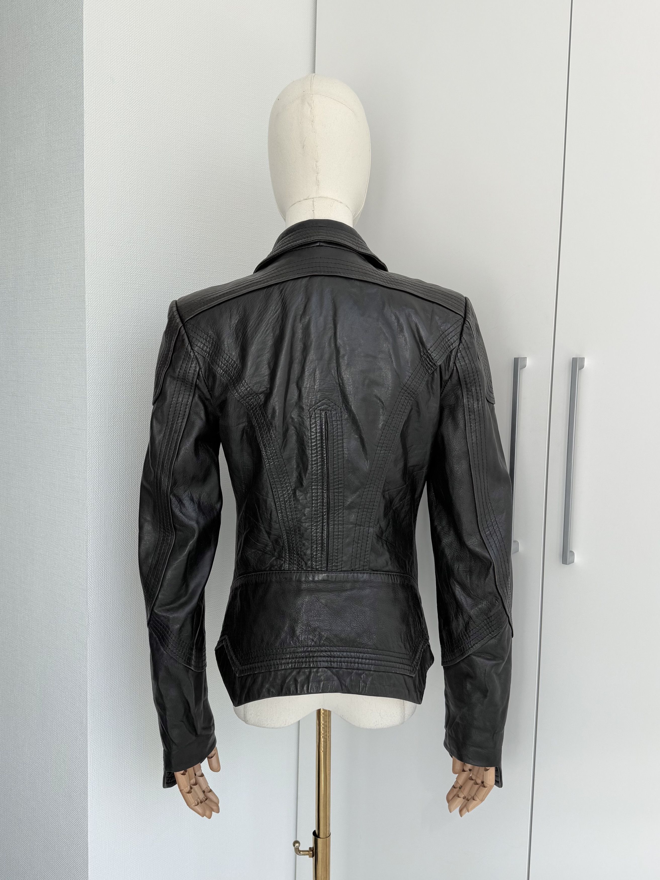 Genuine Leather Leather Jacket Women Size M Fitted Zip Moto Minimalist Y2K Size M / US 6-8 / IT 42-44 - 4 Thumbnail