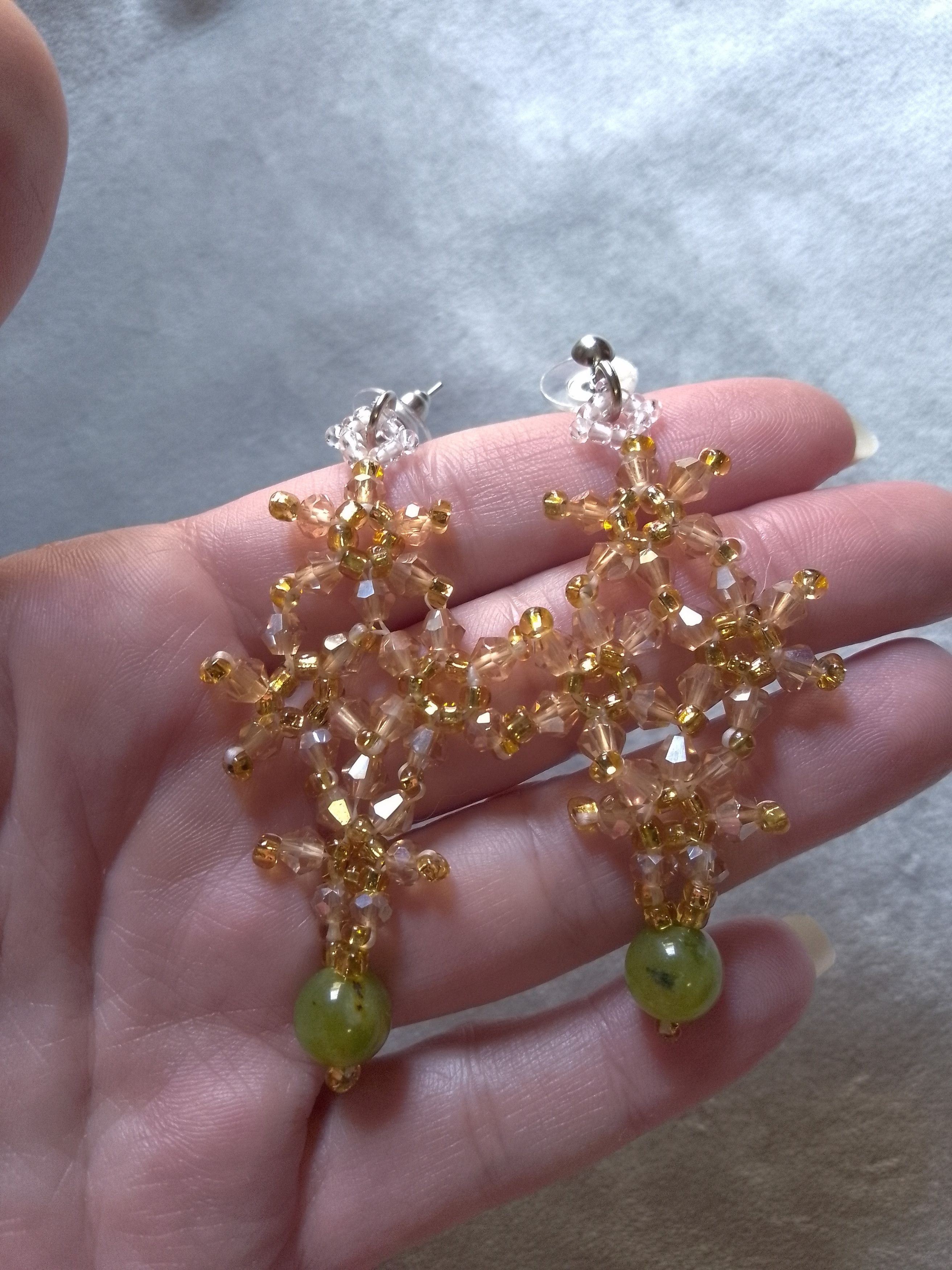 Handmade Earrings in crystal with natural Green jade gemstones Size ONE SIZE - 5 Thumbnail