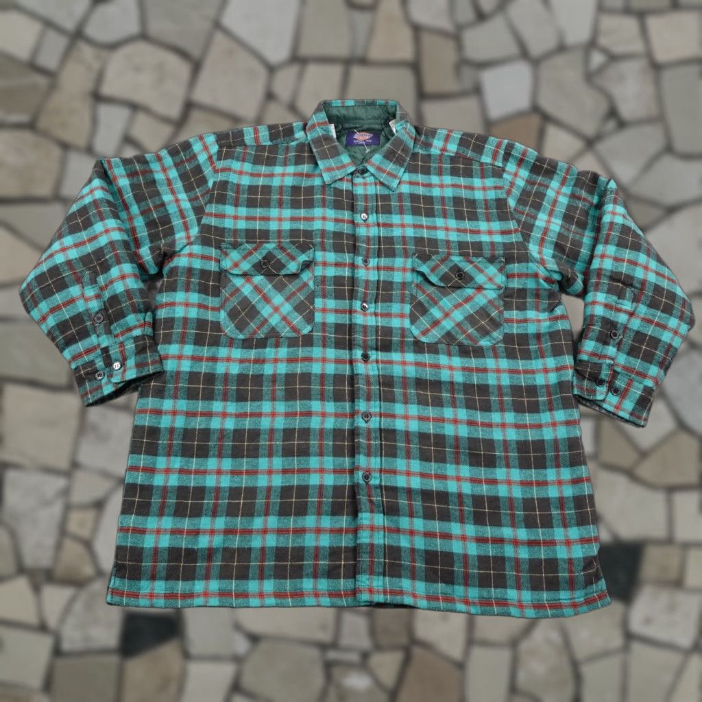 Vintage Dickies Jacket Men XL Green Plaid Quilted Flannel Button Up Shacket Work