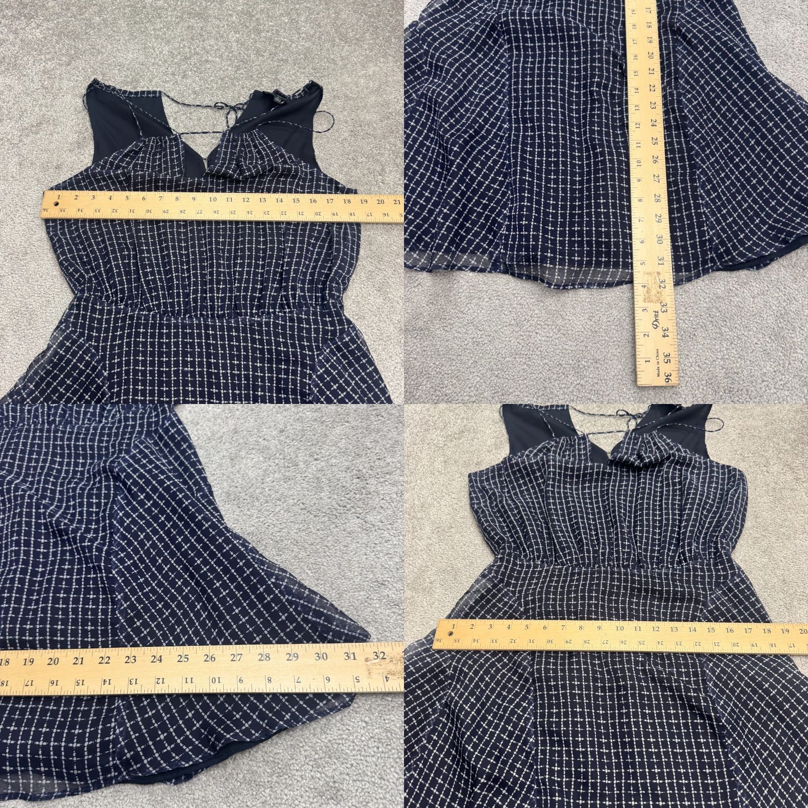 Vintage GREYLIN Dress Womens Medium Navy Blue V-Neck A-Line Mini Fit & Flare Grid Print Sleeveless Size M / US 6-8 / IT 42-44 - 8 Thumbnail