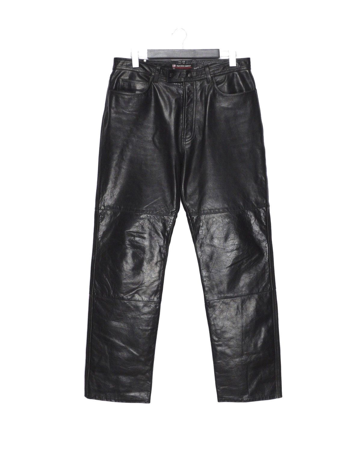 image of Vintage Polo Ralph Laurent Genuine Cow Leather Black Pants, Men's (Size 33)