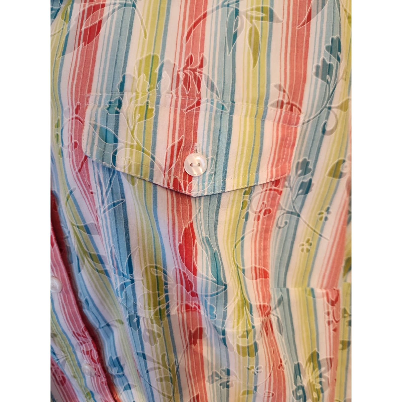 Vintage VINTAGE Alfred Dunner Woman Floral Red Green Blue Stripe Short Sleeve Camp Shirt 22W Size 3XL / US 20-22 - 2 Thumbnail