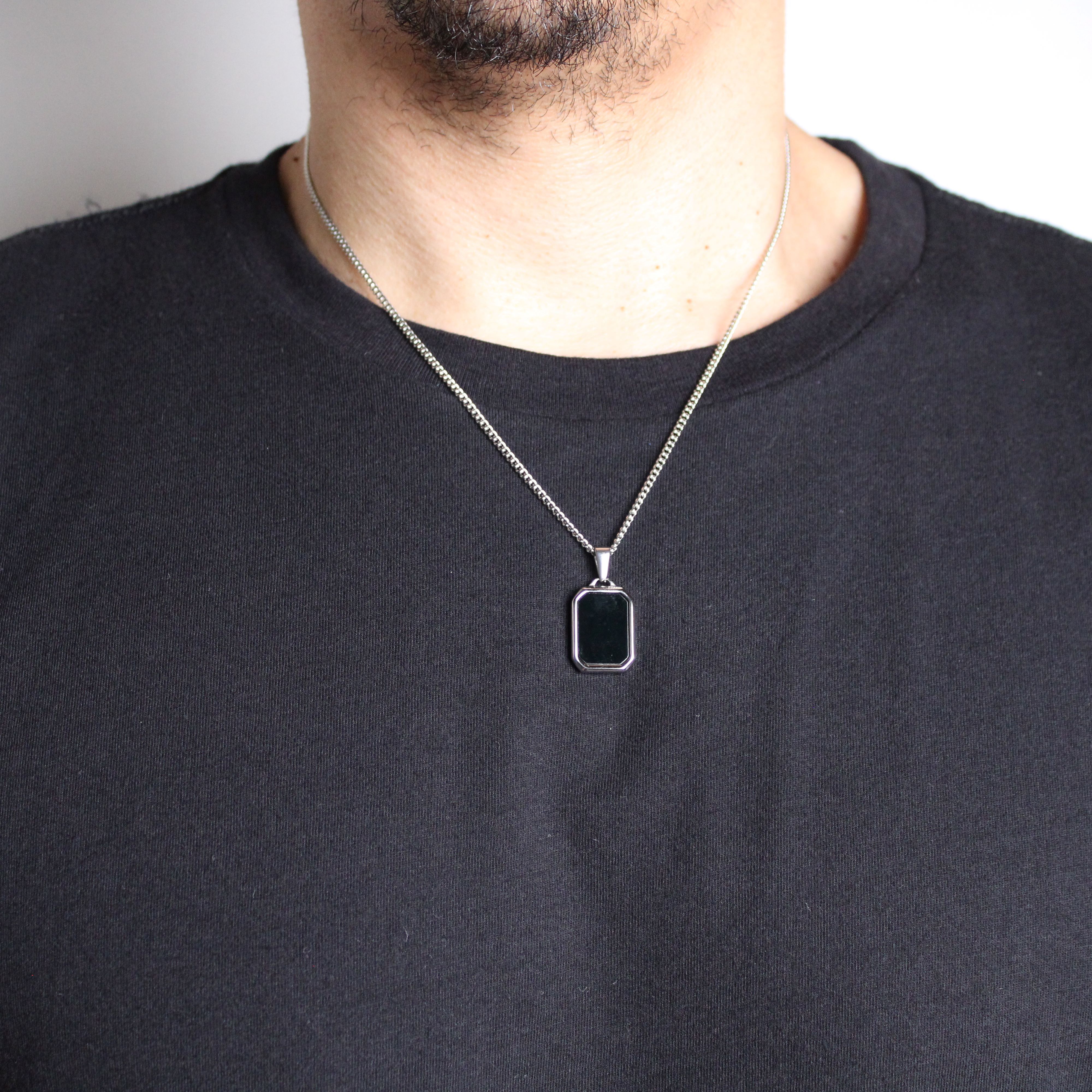 Jewelry Silver Onyx Pendant Chain Necklace Size ONE SIZE - 7 Thumbnail