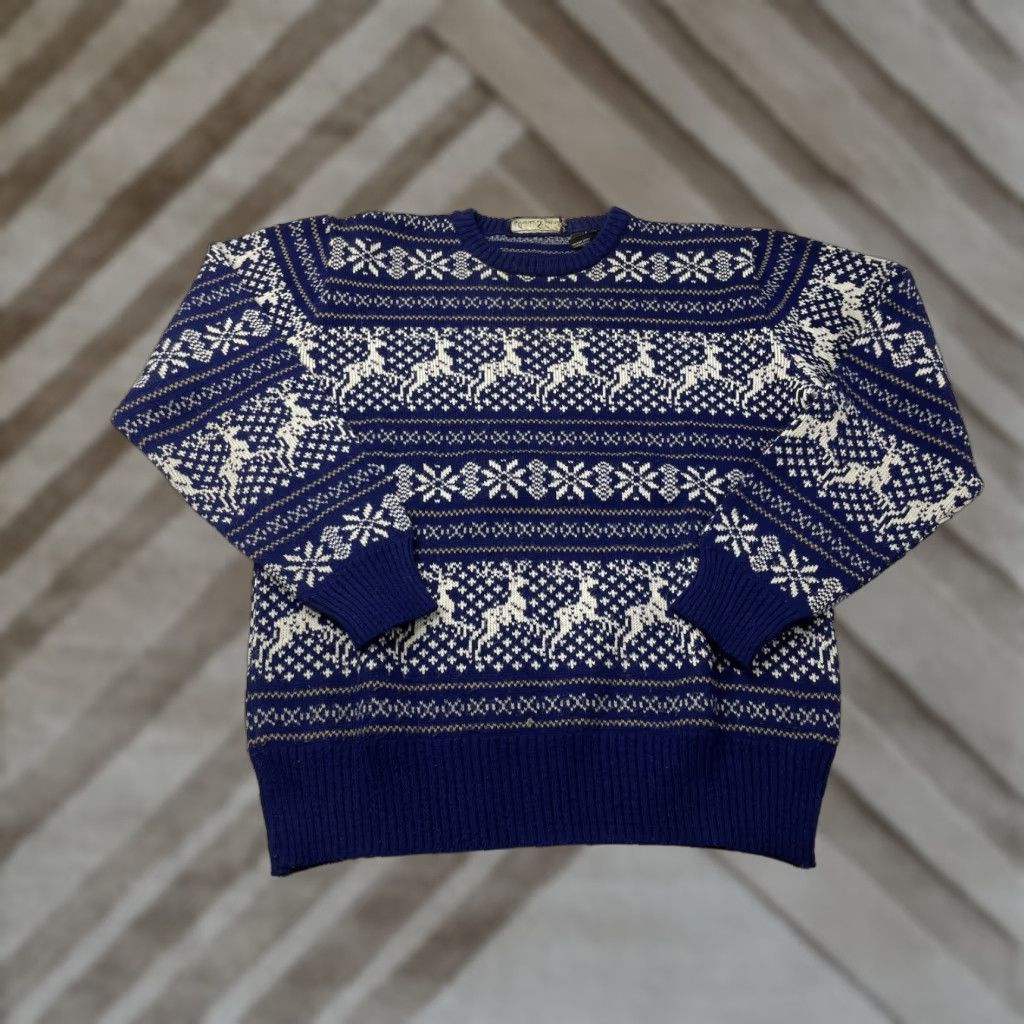 Vintage VINTAGE Andrew St John Fair Isle Reindeer Winter Knit Sweater Size M Blue Cotton Knit Crew Neck Long Sleeve Men Pullover 90s Ski Winter Casual Logo Size US M / EU 48-50 / 2 - 1 Thumbnail