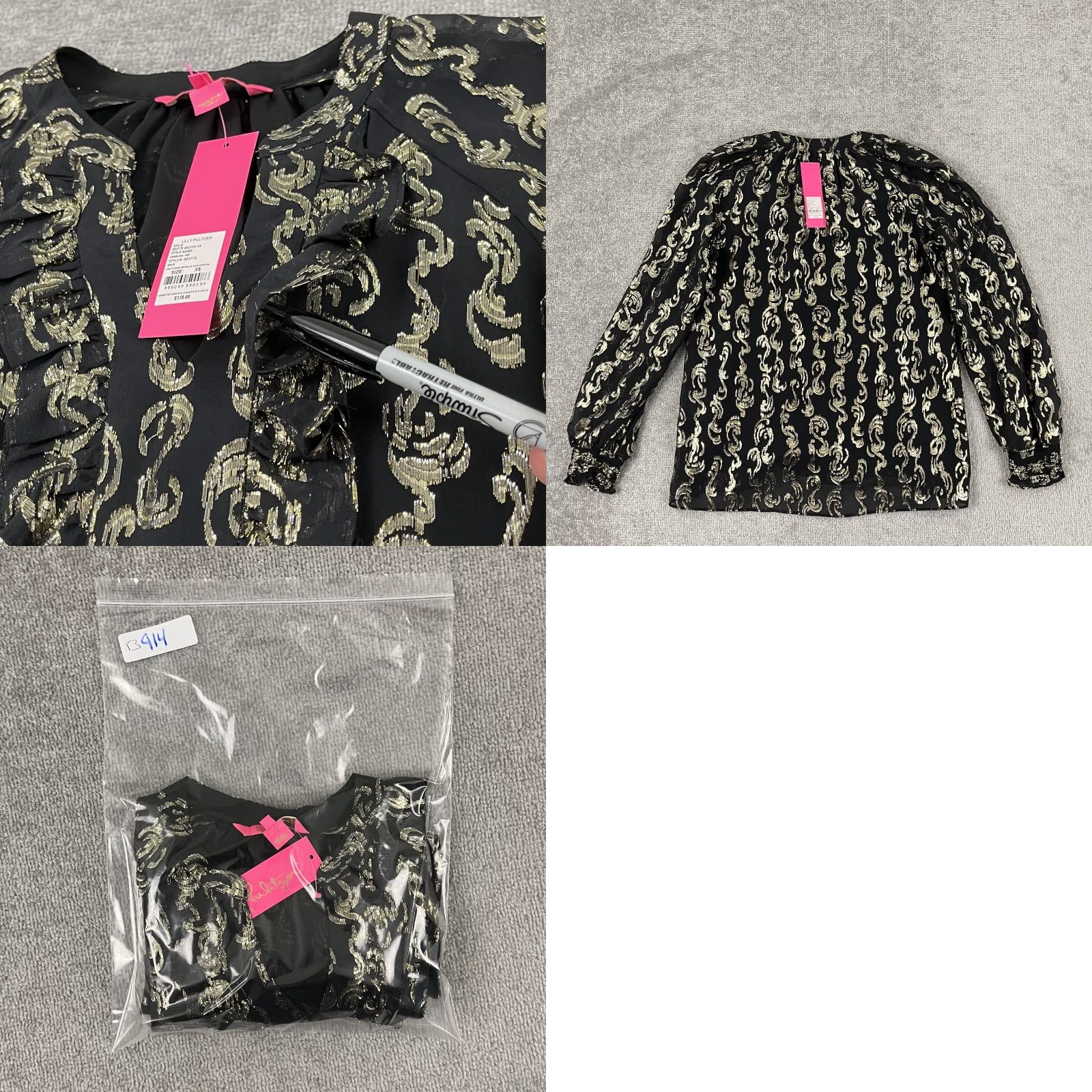 Lilly Pulitzer VINTAGE Lilly Pulitzer Blouse Womens XS Silk Chiffon Metallic Geometric Long Sleeve Casual Size XS / US 0-2 / IT 36-38 - 8 Thumbnail