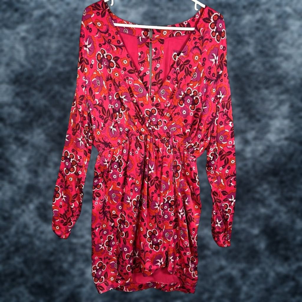 Anthropologie VINTAGE Anthropologie Maeve Floral Pink Wrap Mini Dress Womens Medium Long Sleeve V-Neck Size M / US 6-8 / IT 42-44 - 1 Thumbnail