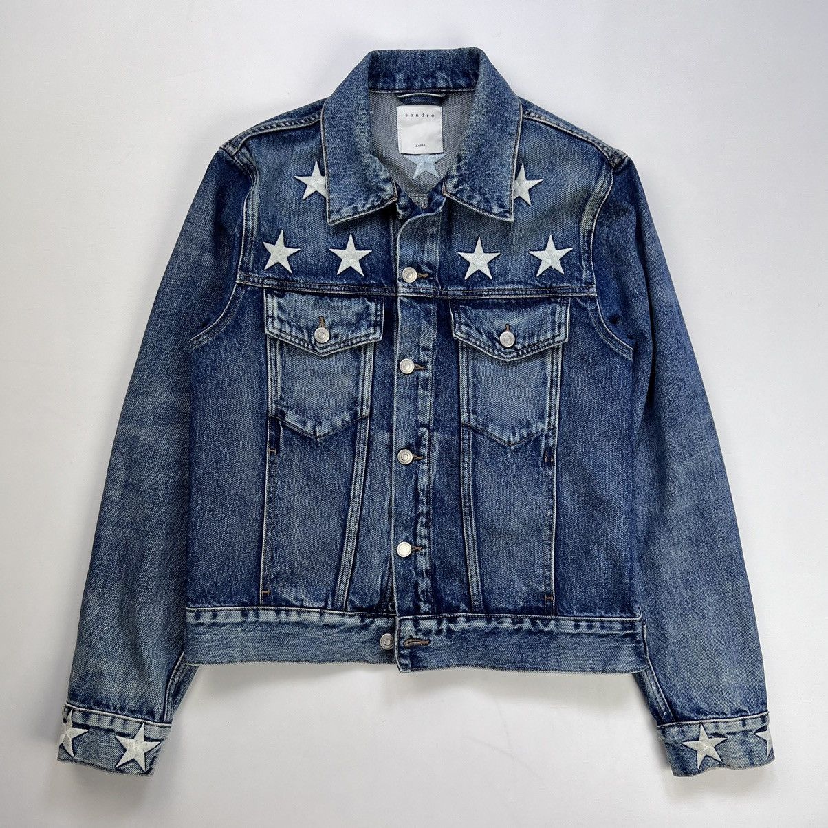 Sandro Streetwear Sandro Paris Star Embroidered denim faded jacket Grailed